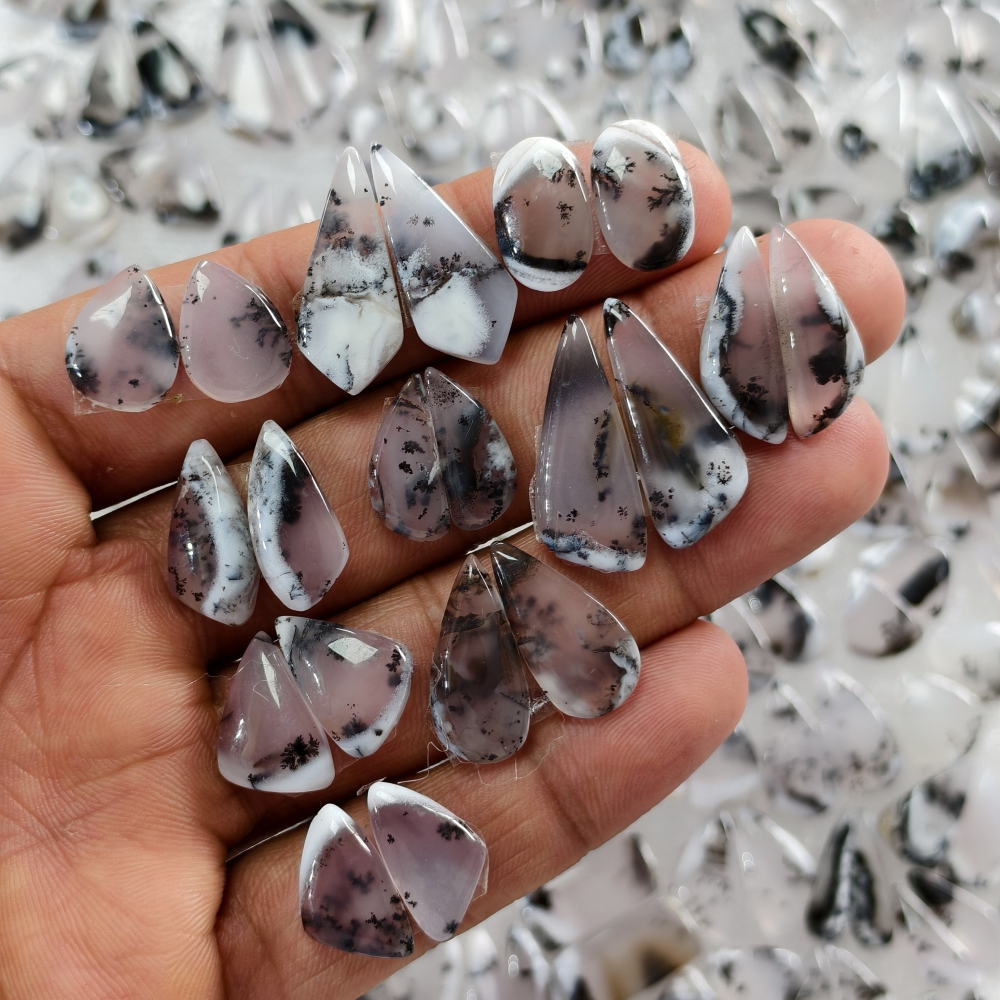 Natural Dendrite Agate Cabochon Matching Pair 17 Cts Earring Gemstones 13x7x3  25x12x3mm  Polished Natural Loose Stones