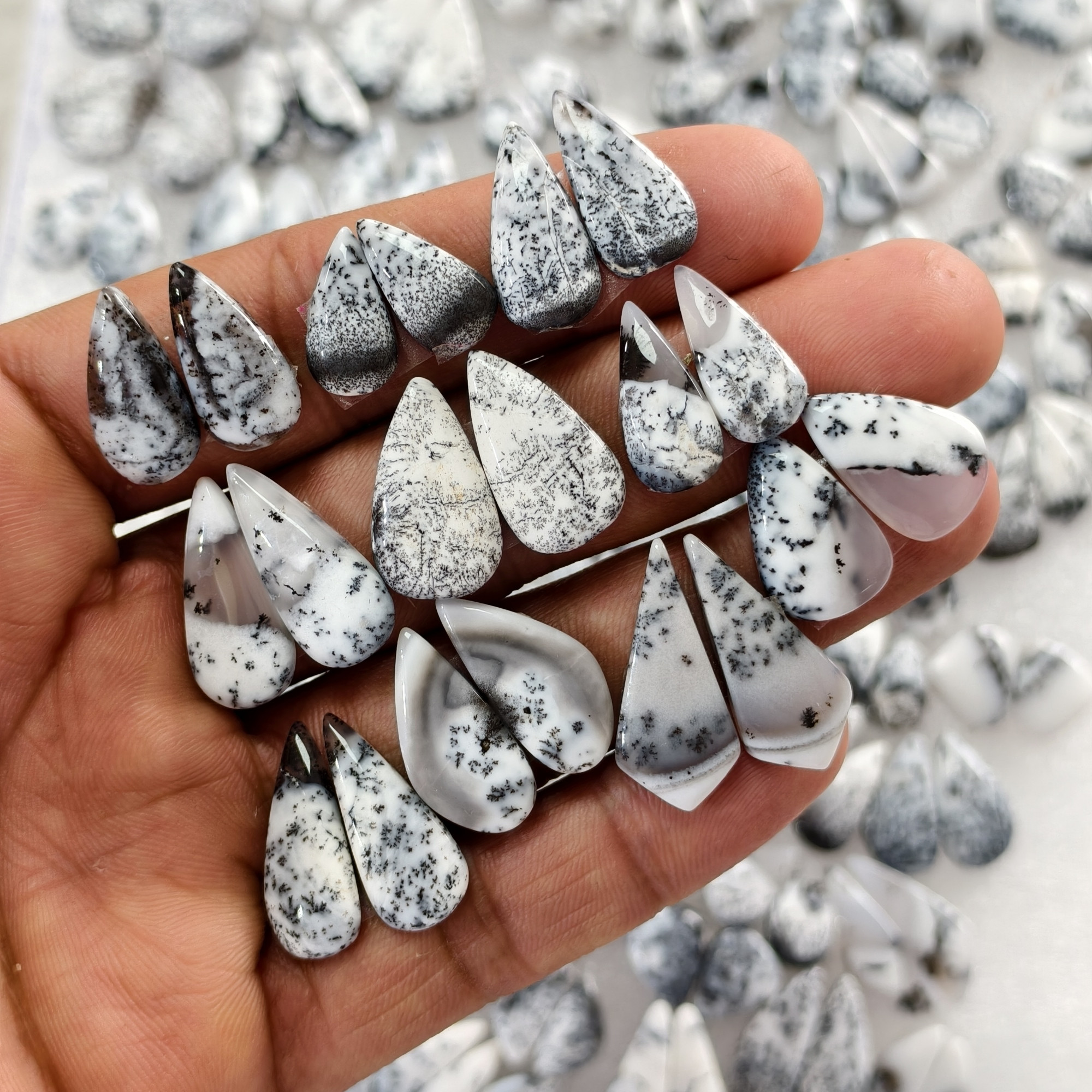 Dendrite Agate Earring Pair Natural Gemstone Matching Cabochons 13x10x329x11x3 Jewelry Making Stones 11ct Avg