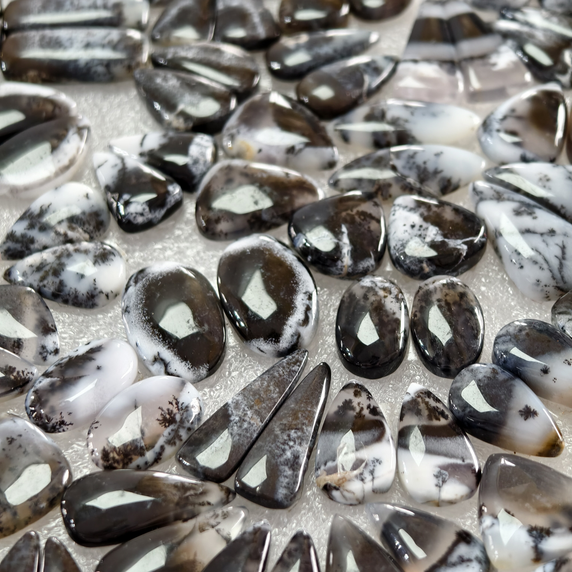 Dendrite Agate Earring Pair Natural Gemstone Matching Cabochons 18x9x334x15x3mm  Jewelry Making Stones 15ct Avg