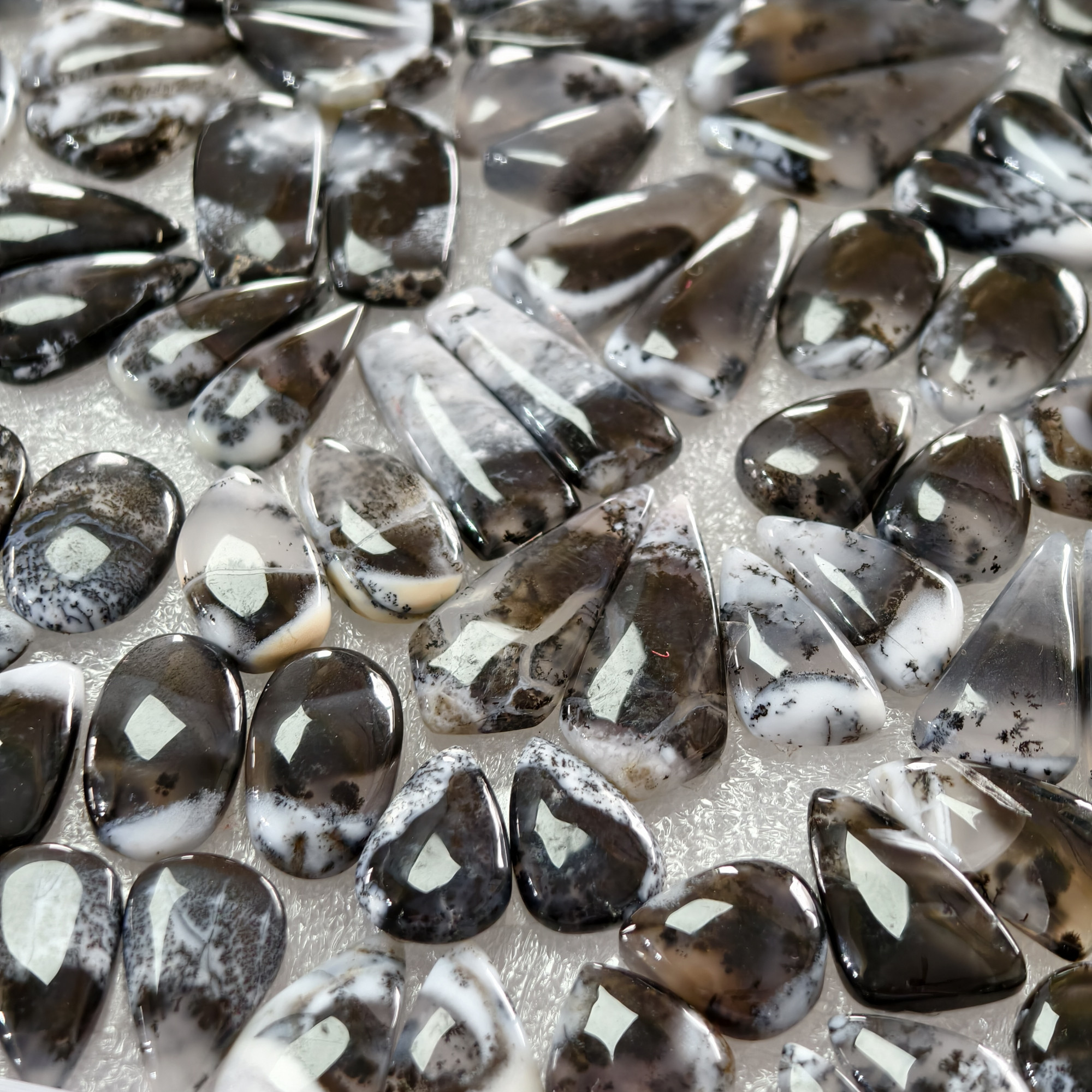 Dendrite Agate Earring Pair Natural Gemstone Matching Cabochons 18x9x334x15x3mm  Jewelry Making Stones 15ct Avg