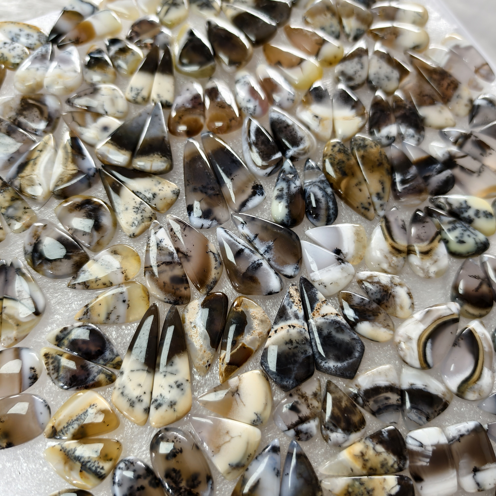 Natural Dendrite Agate Earring Pair Gemstone Matching Cabochons 10x10x329x11x3mm Jewelry Making Stones 16 ct Avg