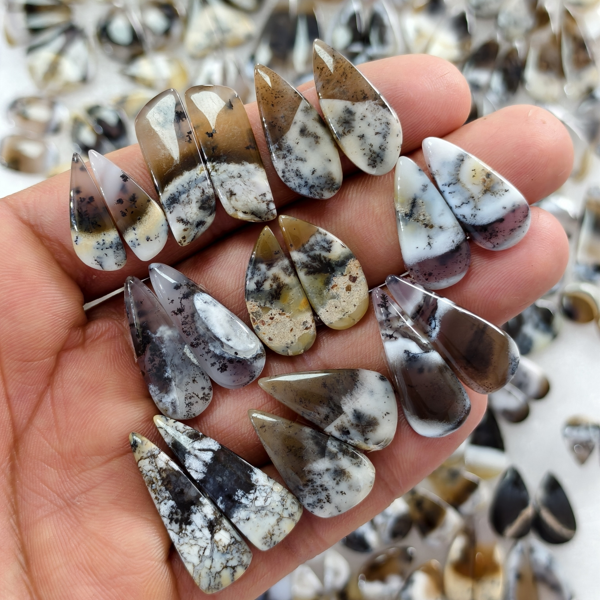 Natural Dendrite Agate Earring Pair Gemstone Matching Cabochons 10x10x329x11x3mm Jewelry Making Stones 16 ct Avg