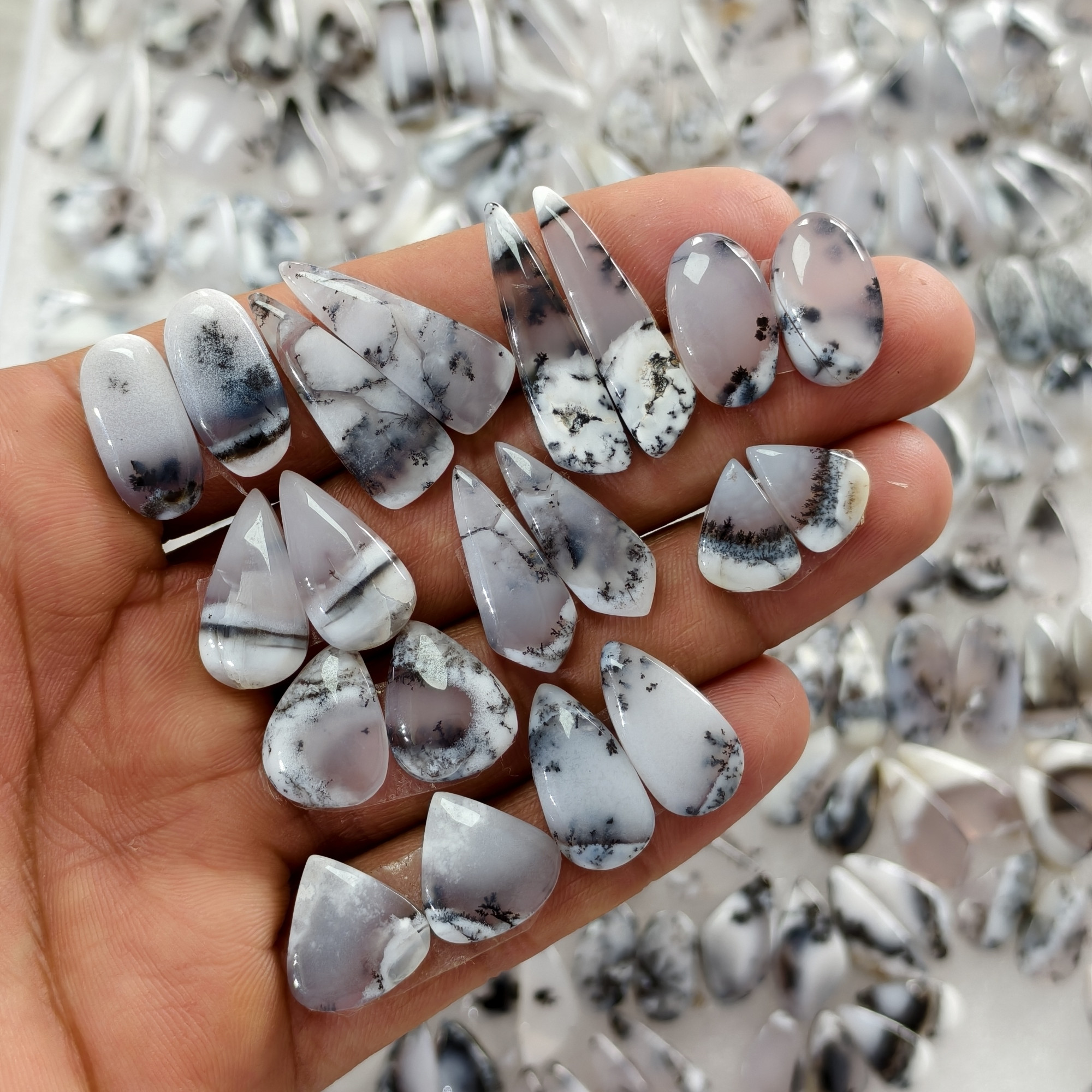Natural Dendrite Agate Earring Pair Gemstone Matching Cabochons 13x6x324x12x3mm Jewelry Making Stones 12 ct Avg