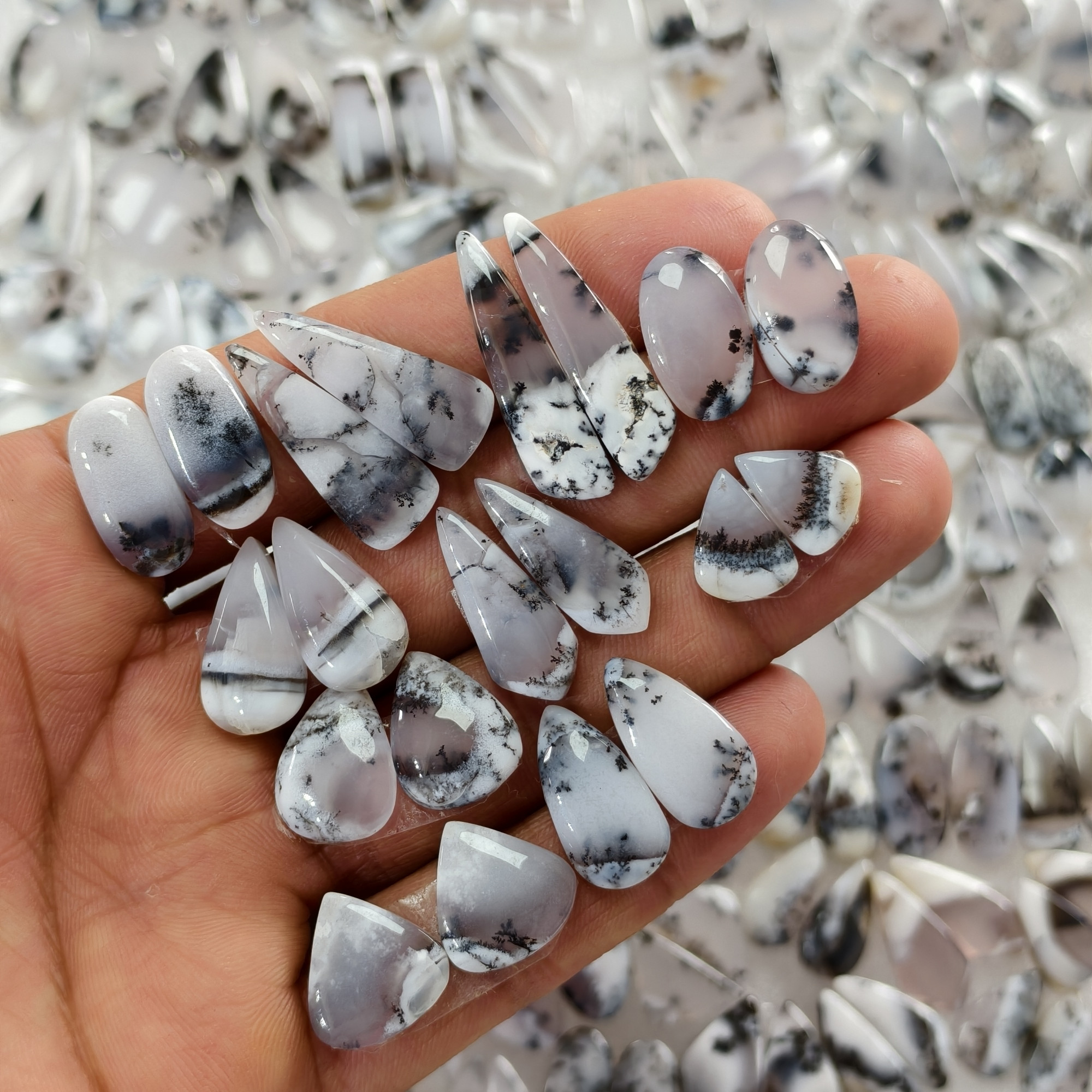 Natural Dendrite Agate Earring Pair Gemstone Matching Cabochons 13x6x324x12x3mm Jewelry Making Stones 12 ct Avg