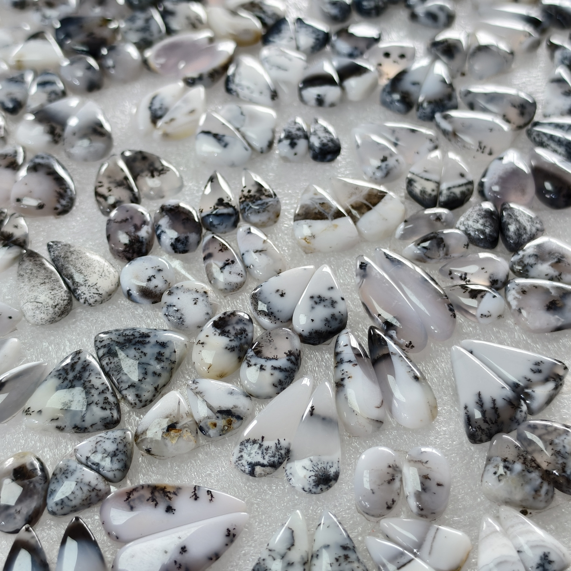 Natural Dendrite Agate  Cabochon Pair Matching Earring Gemstones 10x4x2 20x7x2mm Polished Loose Stones 8ct Avg