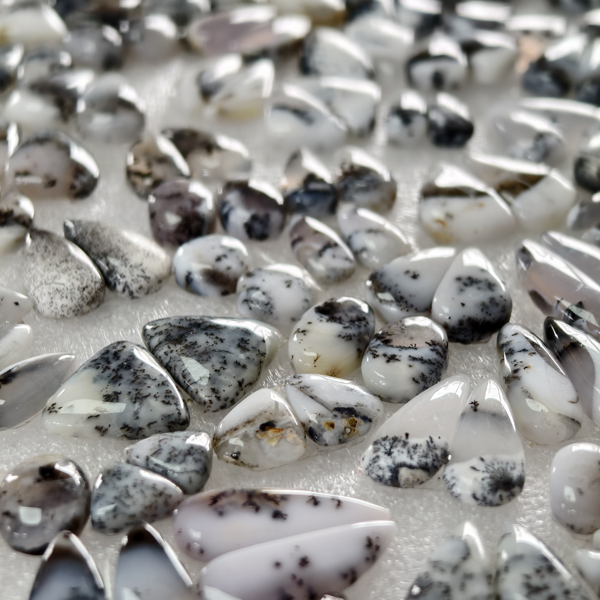 Natural Dendrite Agate  Cabochon Pair Matching Earring Gemstones 10x4x2 20x7x2mm Polished Loose Stones 8ct Avg