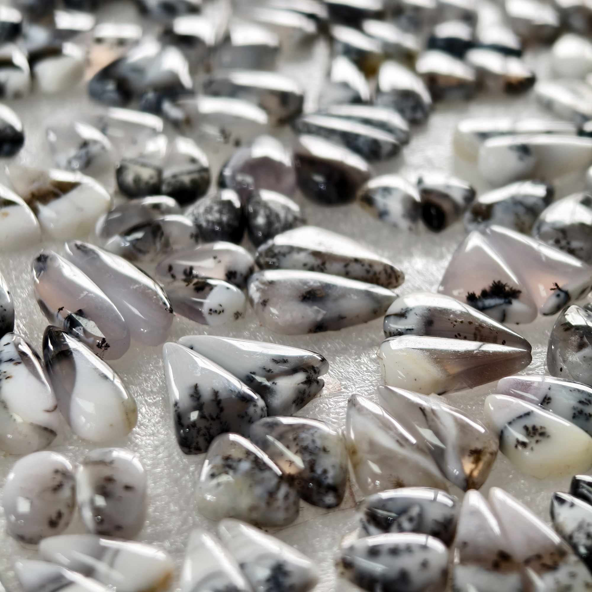 Natural Dendrite Agate  Cabochon Pair Matching Earring Gemstones 10x4x2 20x7x2mm Polished Loose Stones 8ct Avg
