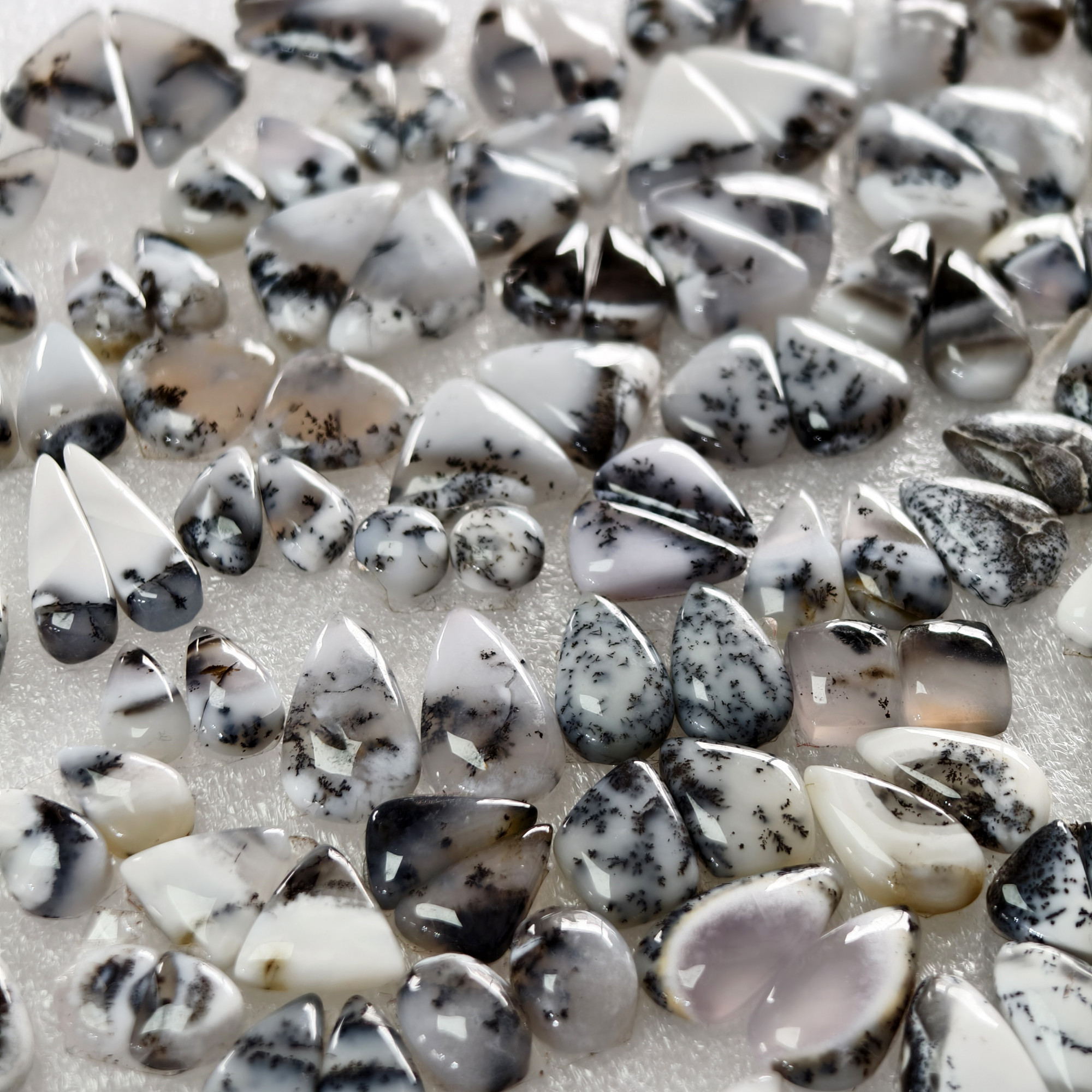 Natural Dendrite Agate  Cabochon Pair Matching Earring Gemstones 10x4x2 20x7x2mm Polished Loose Stones 8ct Avg