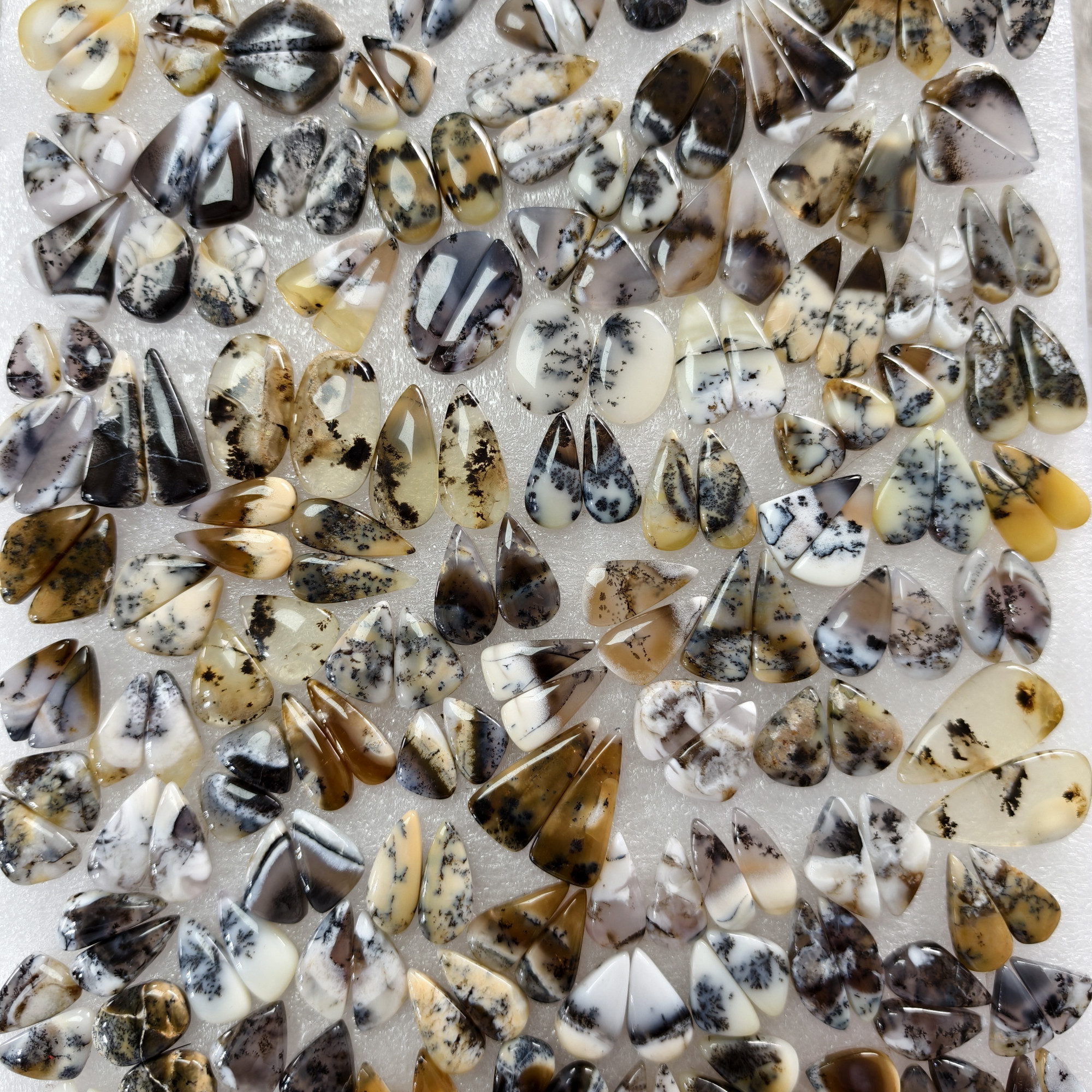 Natural Dendrite Agate  Cabochon Pair Matching Earring Gemstones 14x8x25  28x13x25 Polished Loose Stones 11ct Avg