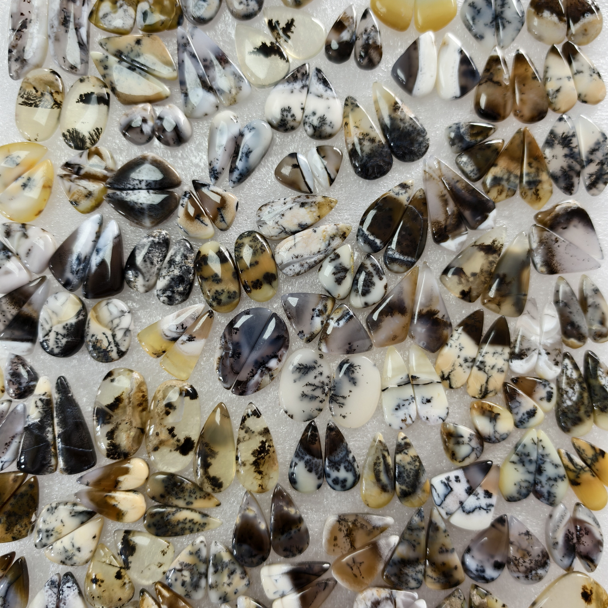Natural Dendrite Agate  Cabochon Pair Matching Earring Gemstones 14x8x25  28x13x25 Polished Loose Stones 11ct Avg