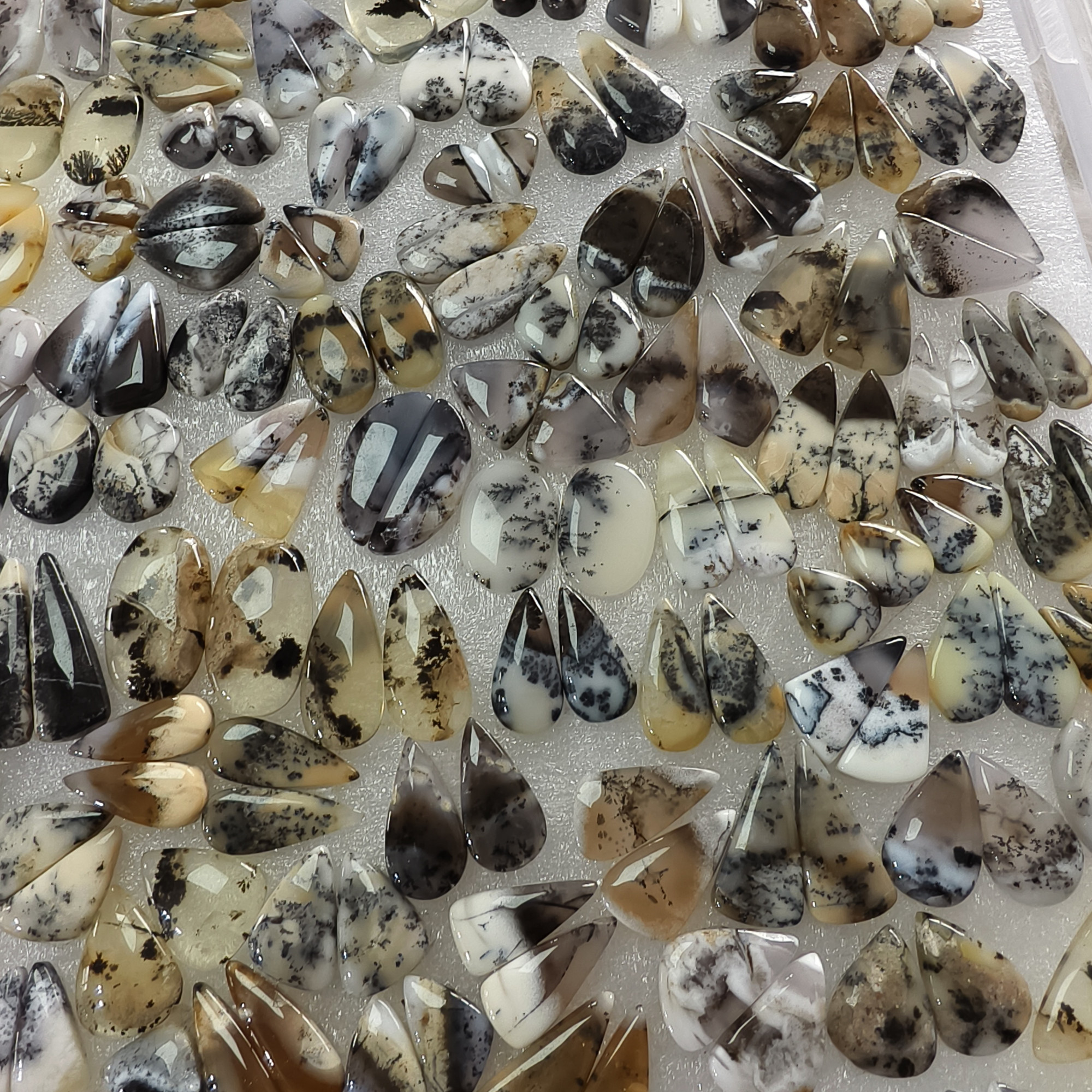 Natural Dendrite Agate  Cabochon Pair Matching Earring Gemstones 14x8x25  28x13x25 Polished Loose Stones 11ct Avg