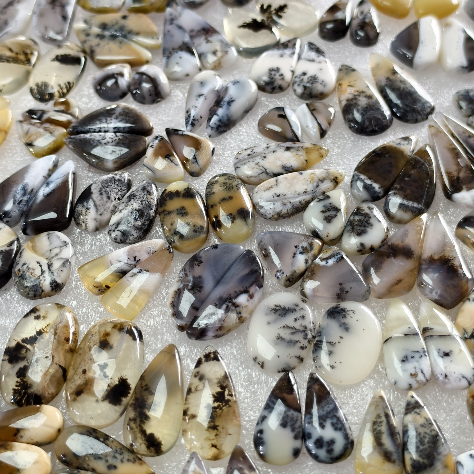 Natural Dendrite Agate  Cabochon Pair Matching Earring Gemstones 14x8x25  28x13x25 Polished Loose Stones 11ct Avg