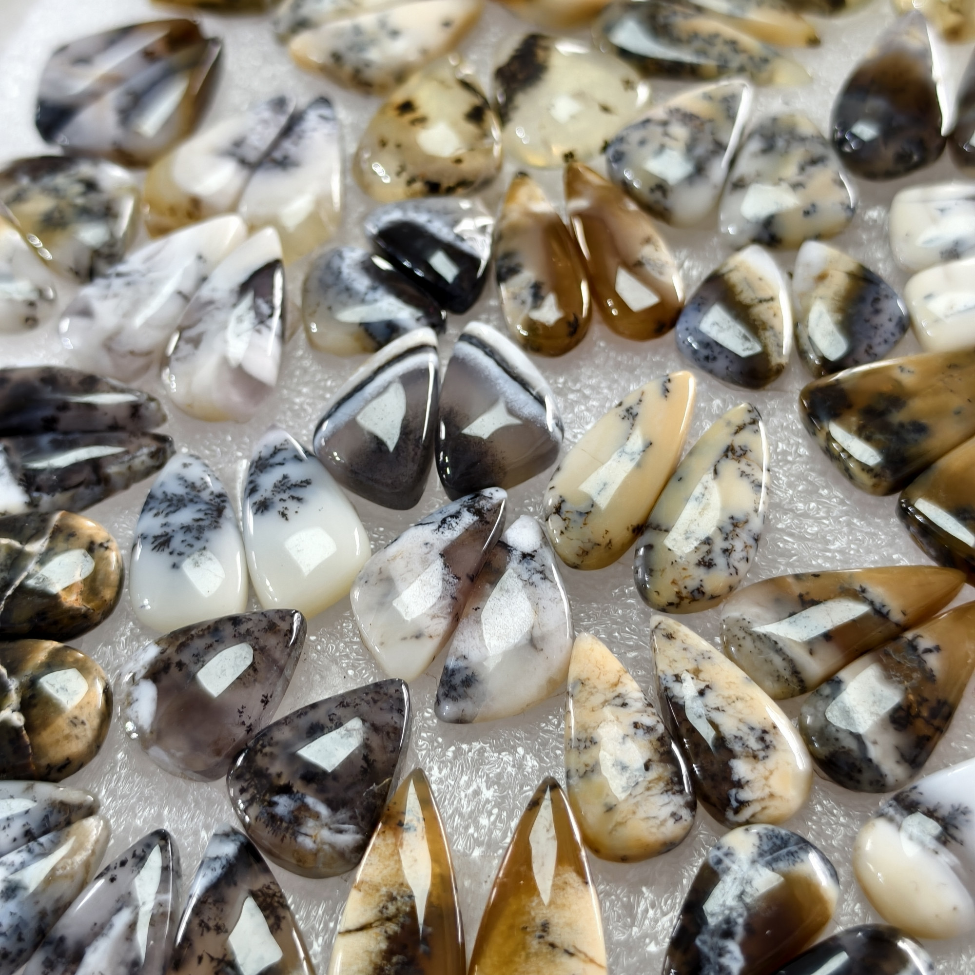 Natural Dendrite Agate  Cabochon Pair Matching Earring Gemstones 14x8x25  28x13x25 Polished Loose Stones 11ct Avg