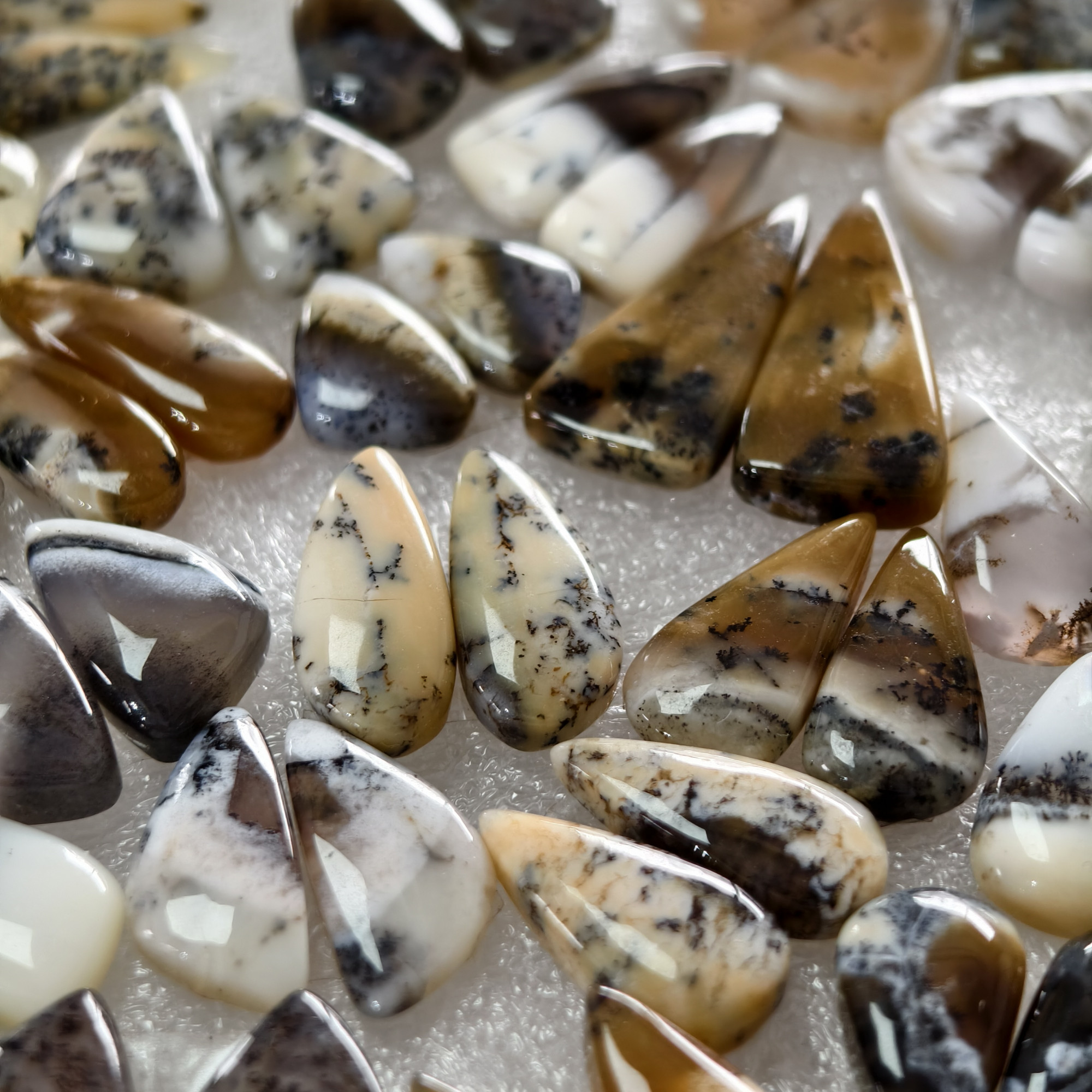 Natural Dendrite Agate  Cabochon Pair Matching Earring Gemstones 14x8x25  28x13x25 Polished Loose Stones 11ct Avg