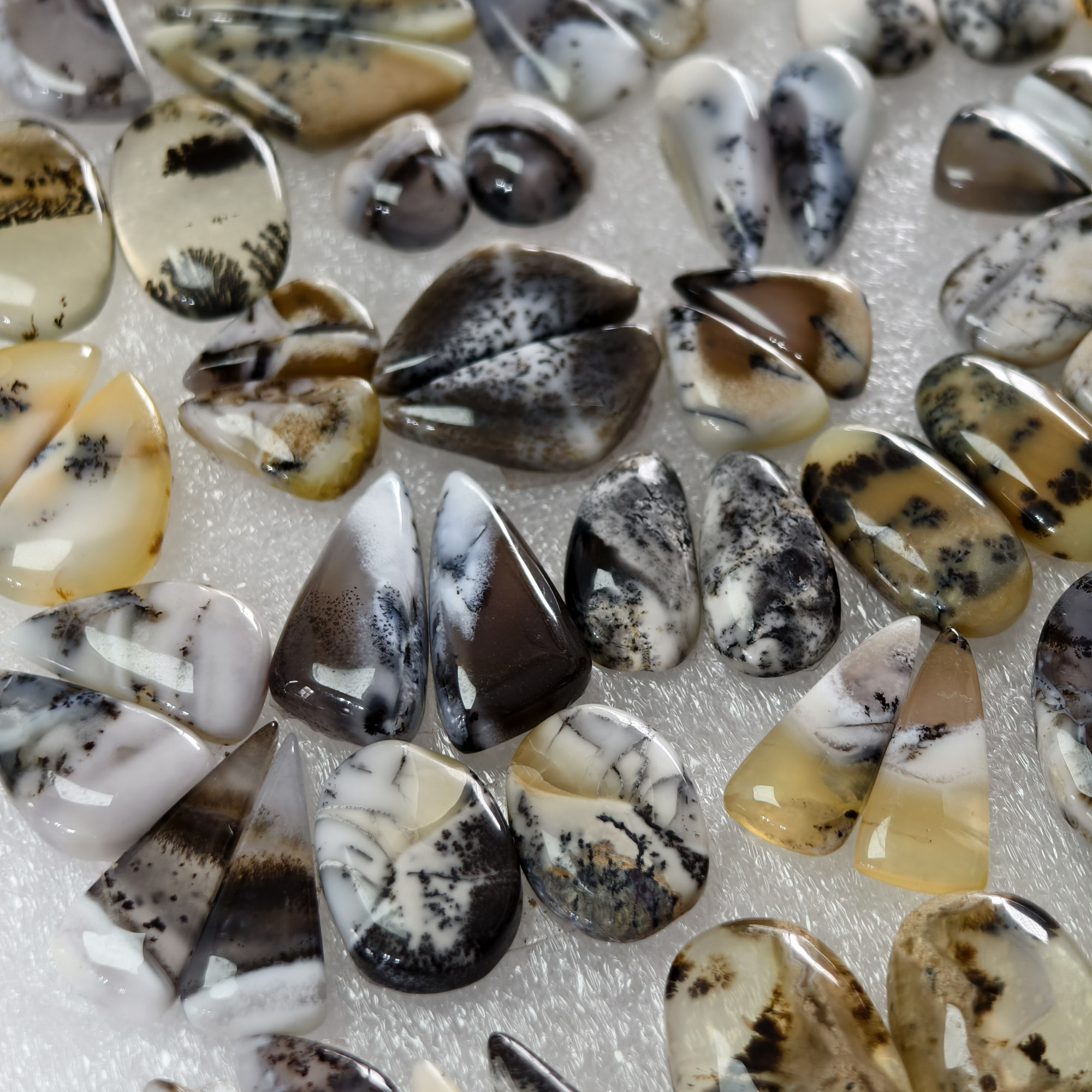 Natural Dendrite Agate  Cabochon Pair Matching Earring Gemstones 14x8x25  28x13x25 Polished Loose Stones 11ct Avg