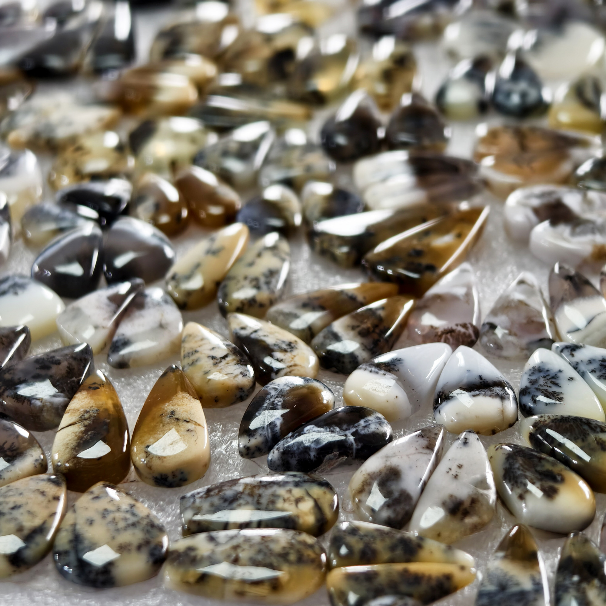 Natural Dendrite Agate  Cabochon Pair Matching Earring Gemstones 14x8x25  28x13x25 Polished Loose Stones 11ct Avg