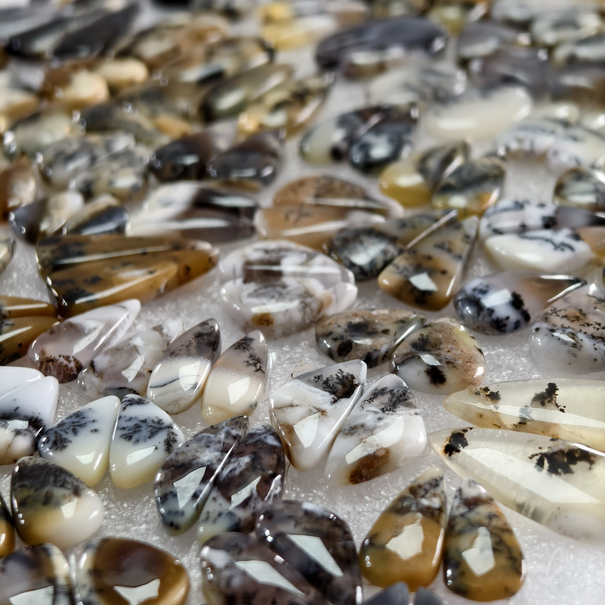Natural Dendrite Agate  Cabochon Pair Matching Earring Gemstones 14x8x25  28x13x25 Polished Loose Stones 11ct Avg