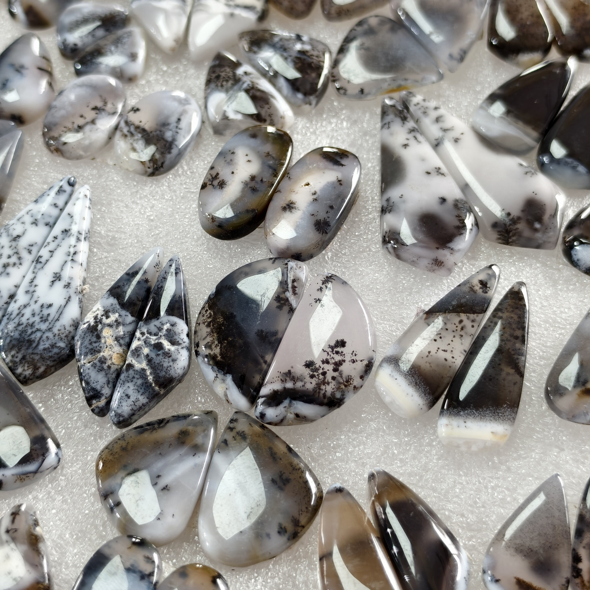 Natural Dendrite Agate  Cabochon Pair Matching Earring Gemstones 15x10x3 35x14x3 Polished Loose Stones 16ct Avg