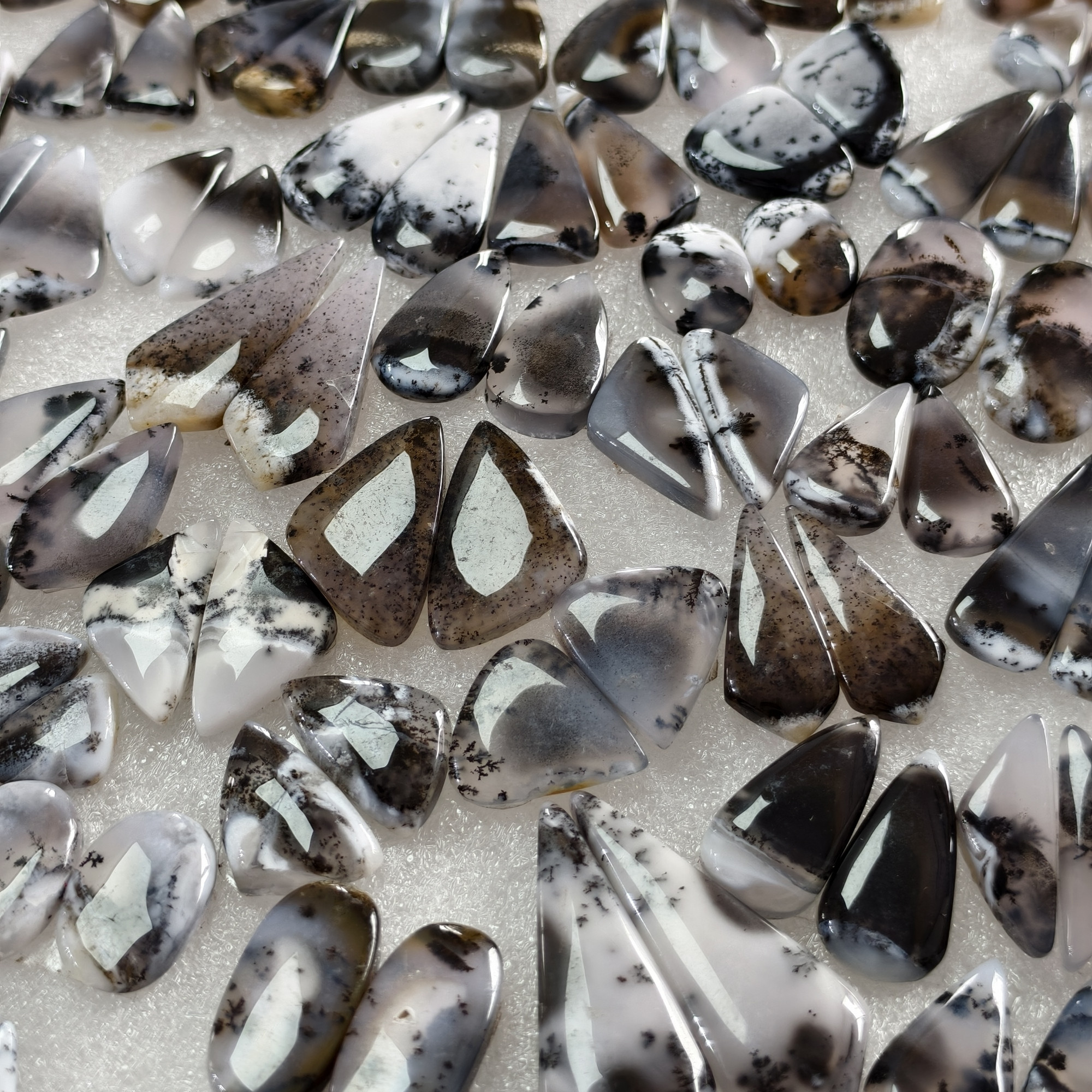 Natural Dendrite Agate  Cabochon Pair Matching Earring Gemstones 15x10x3 35x14x3 Polished Loose Stones 16ct Avg