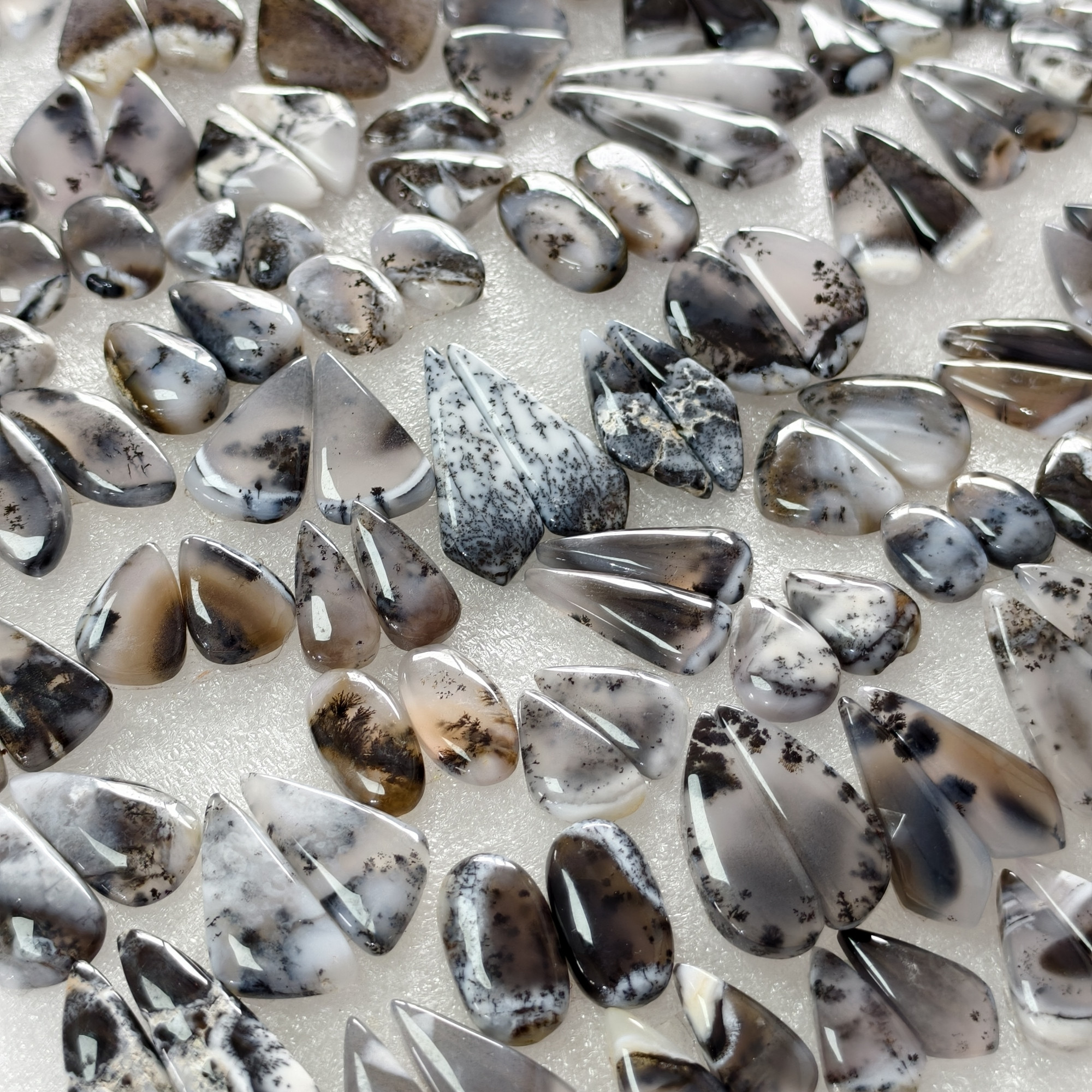 Natural Dendrite Agate  Cabochon Pair Matching Earring Gemstones 15x10x3 35x14x3 Polished Loose Stones 16ct Avg