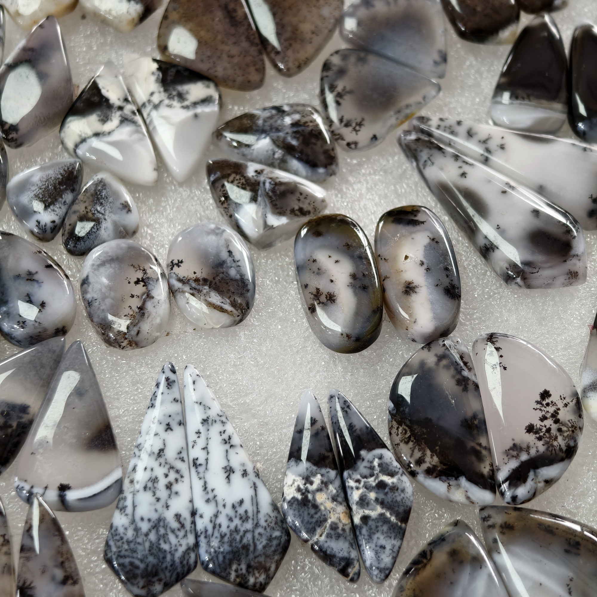 Natural Dendrite Agate  Cabochon Pair Matching Earring Gemstones 15x10x3 35x14x3 Polished Loose Stones 16ct Avg