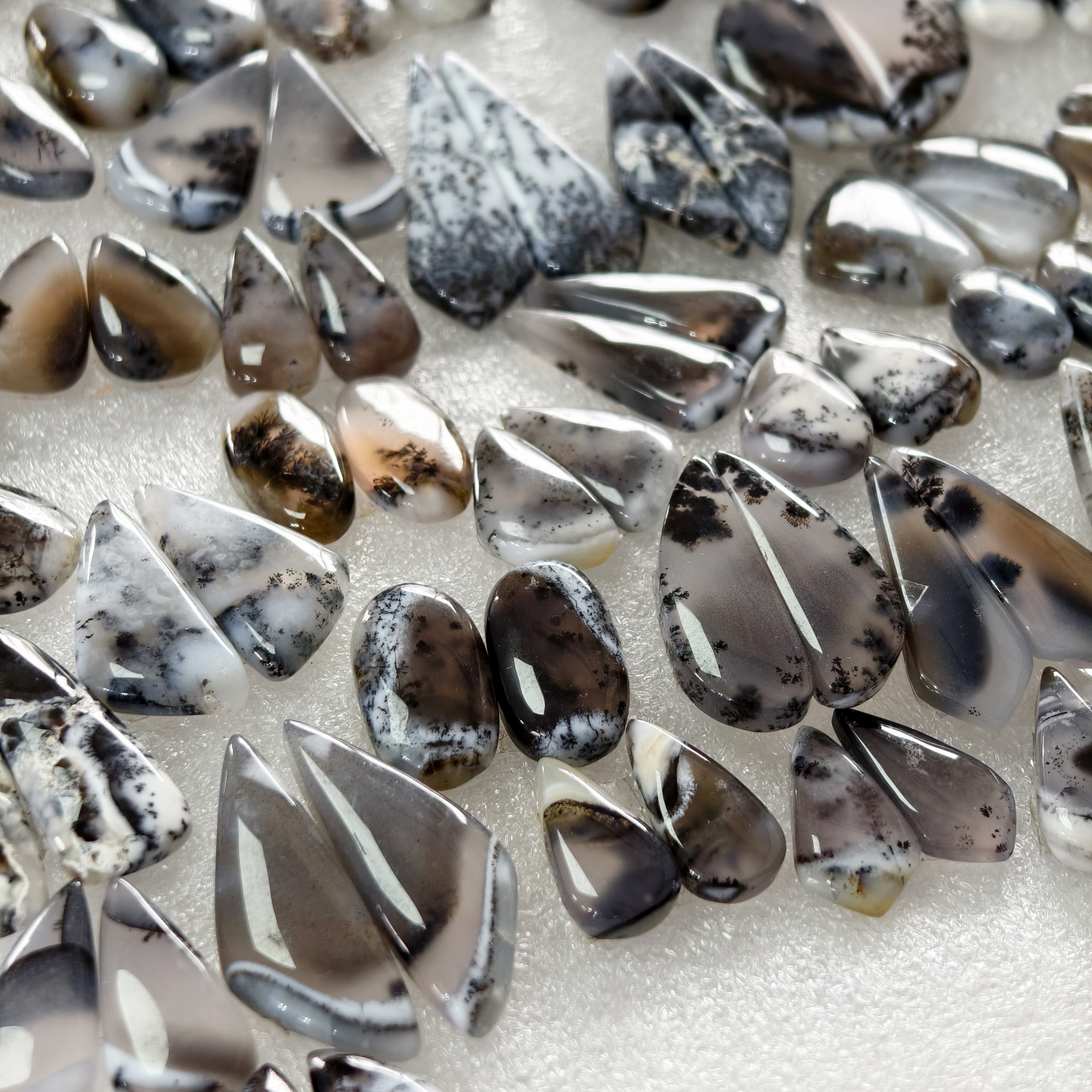 Natural Dendrite Agate  Cabochon Pair Matching Earring Gemstones 15x10x3 35x14x3 Polished Loose Stones 16ct Avg