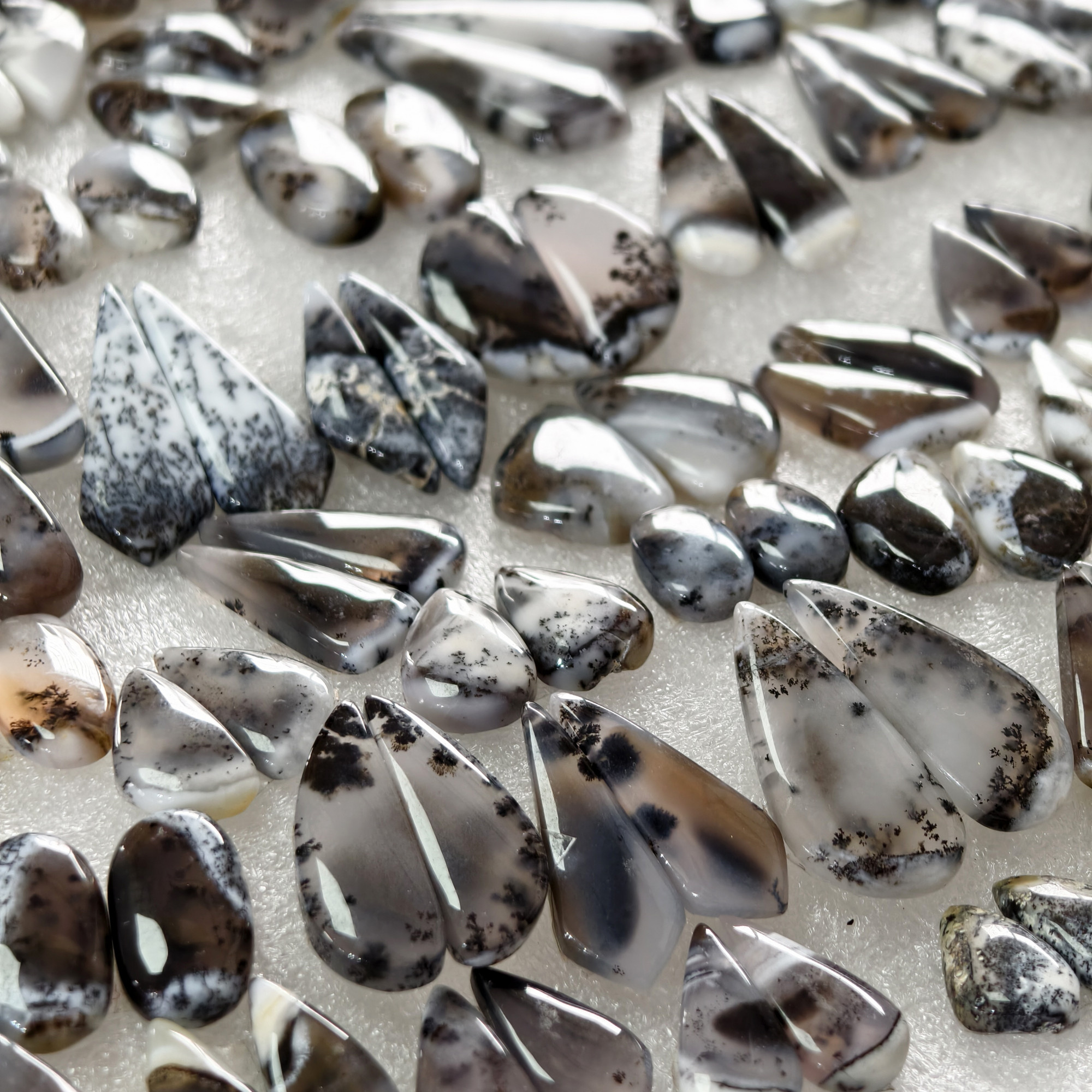 Natural Dendrite Agate  Cabochon Pair Matching Earring Gemstones 15x10x3 35x14x3 Polished Loose Stones 16ct Avg