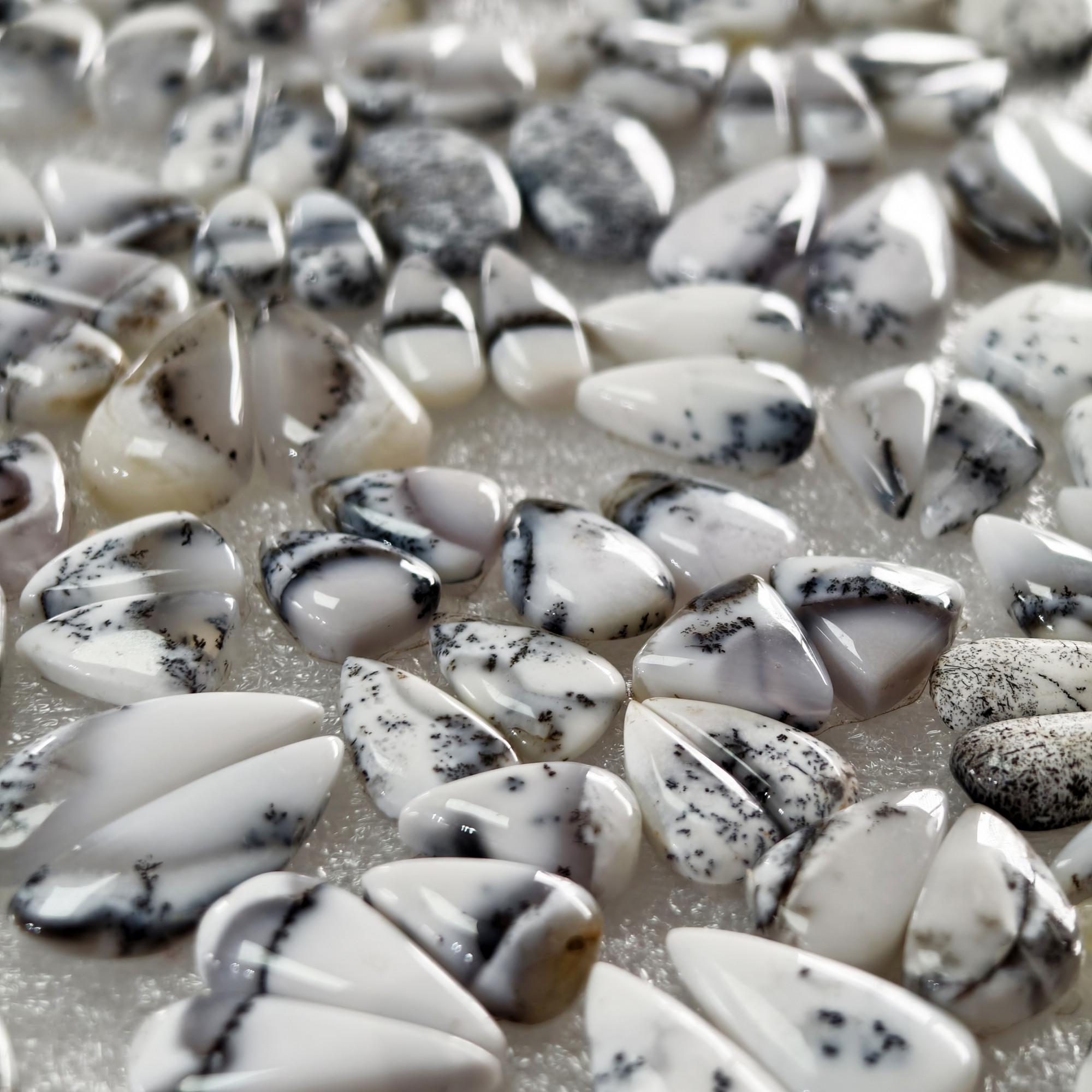 Natural Dendrite Agate  Cabochon Pair Matching Earring Gemstones 11x11x3 30x10x3 Polished Loose Stones 13ct Avg