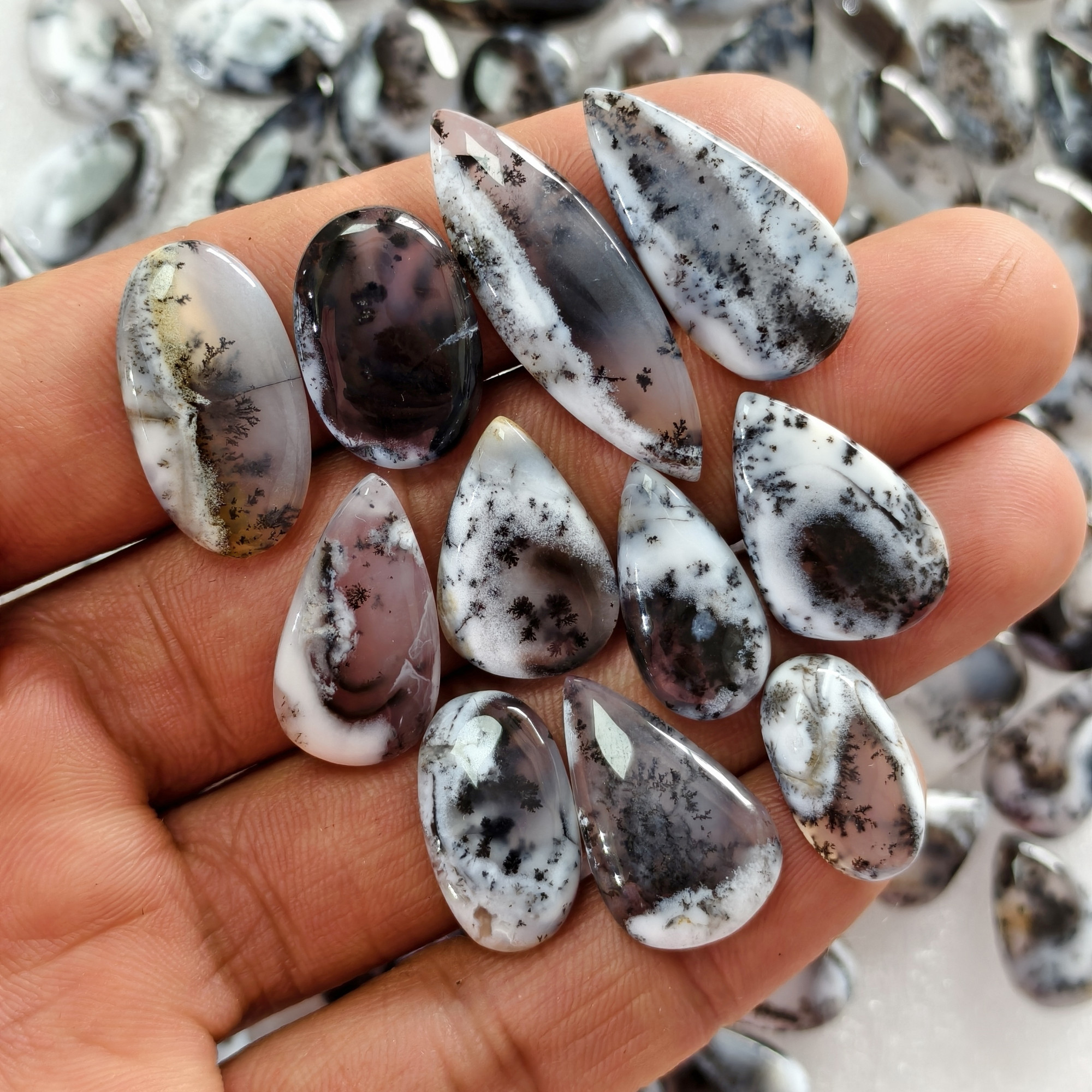 Natural Dendrite Agate Cabochon Gemstones Wholesale Bulk Jewelery Making 10x10x3mm 28x11x3mm 10 cts Average