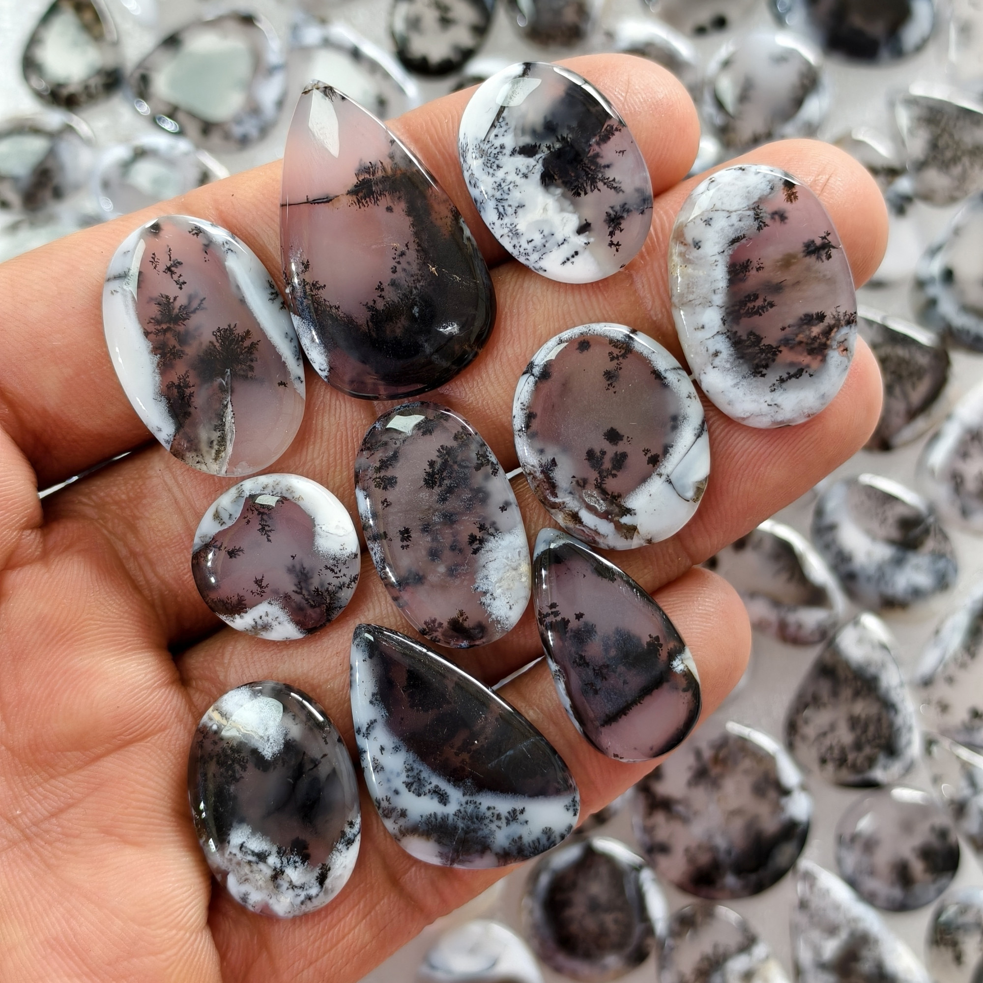 Natural Dendrite Agate Gemstone Cabochons Wholesale Loose Stones for Jewelry Making 20x13x3mm  49x18x3mm  16 Cts Avg