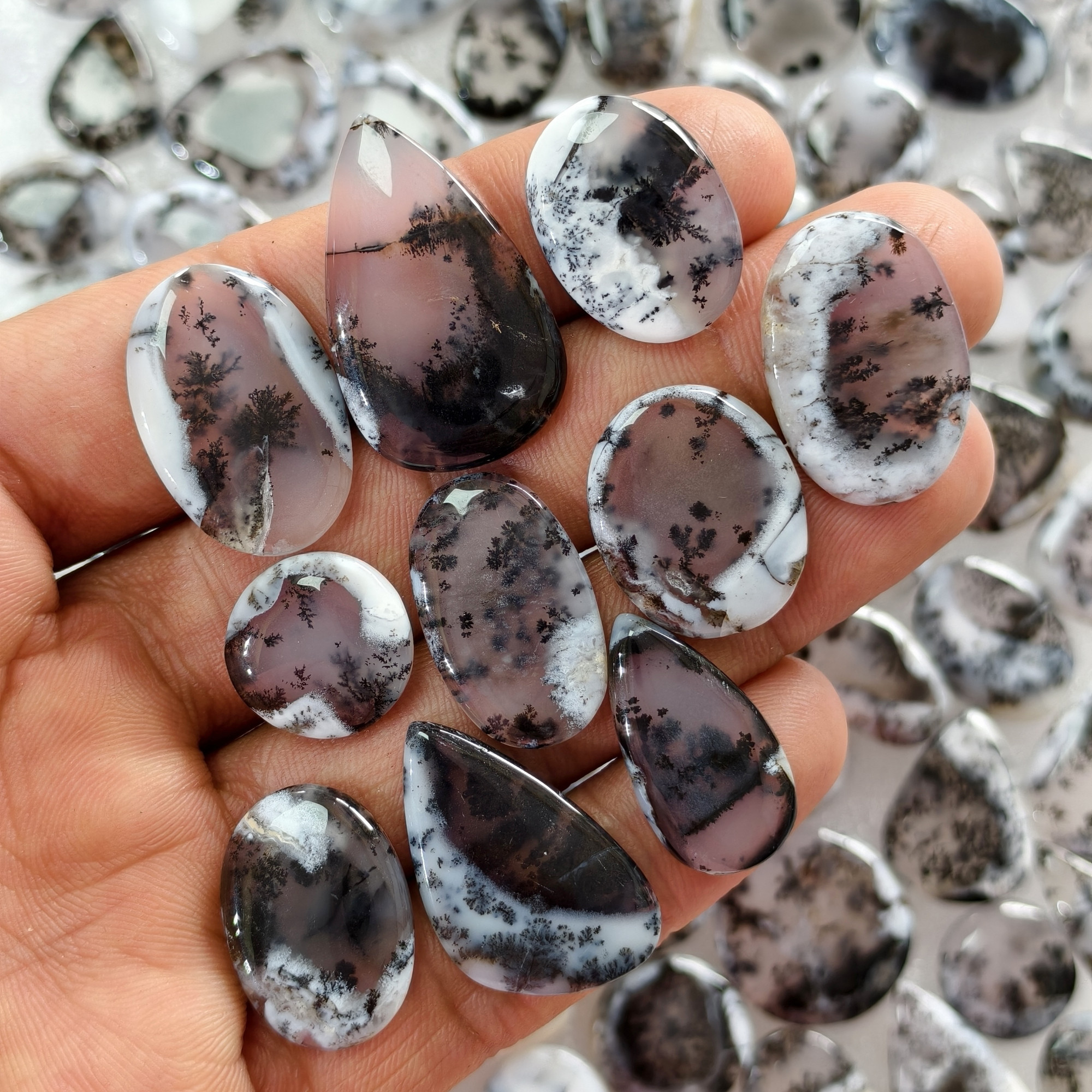 Natural Dendrite Agate Gemstone Cabochons Wholesale Loose Stones for Jewelry Making 20x13x3mm  49x18x3mm  16 Cts Avg