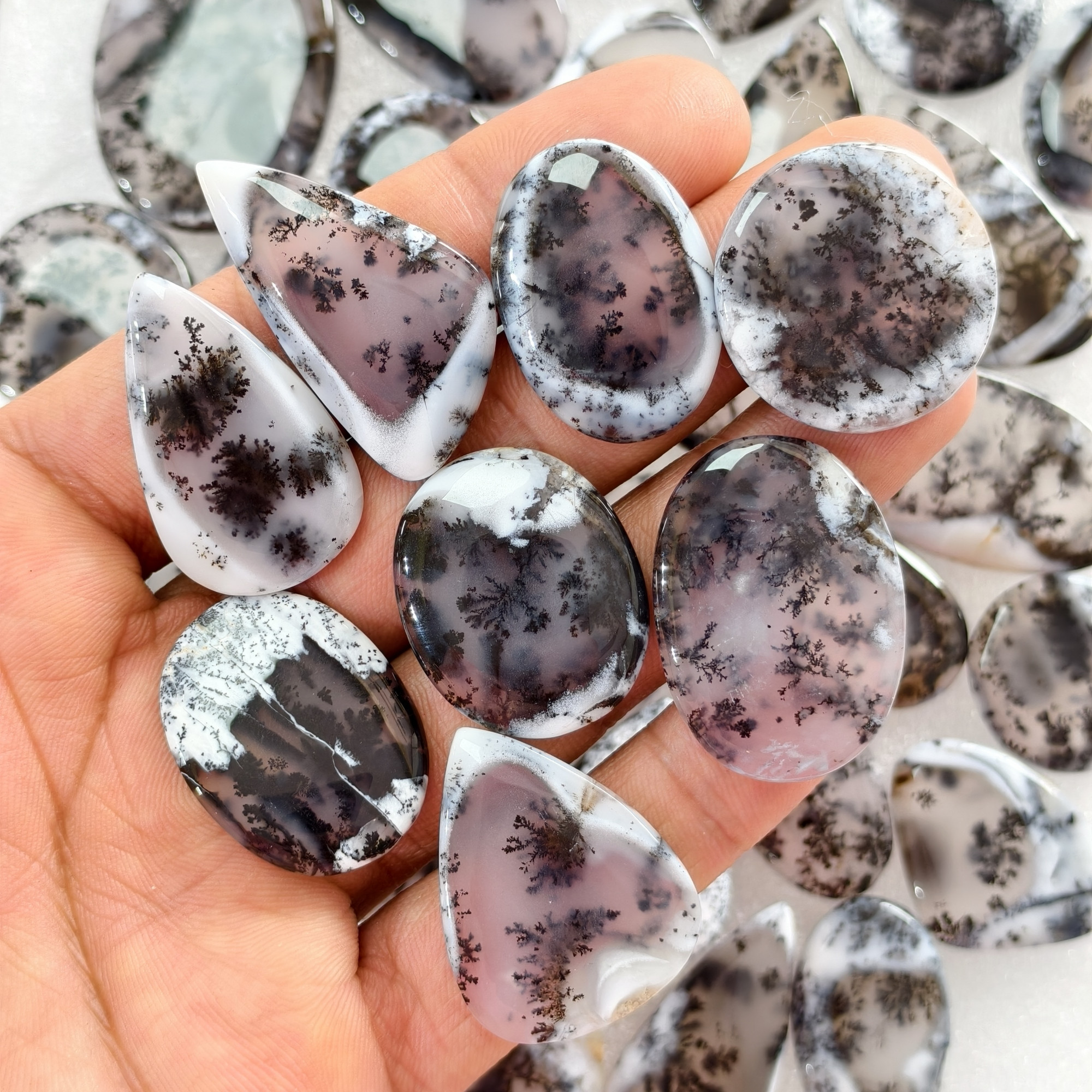 Natural Dendrite Agate Cabochon Gemstones Bulk Wholesale Jewelry Making Stones 20x20x3mm 42x30x3mm 30 Cts Avg