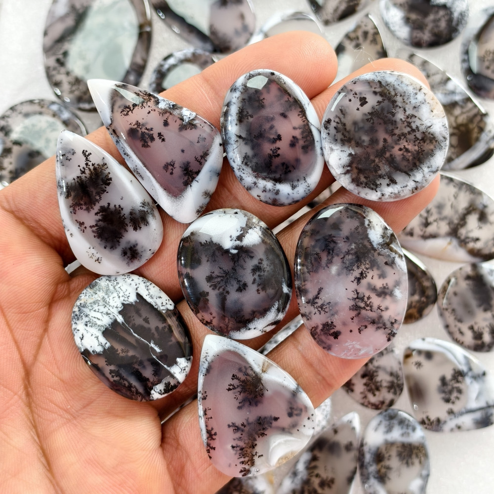 Image of Natural Dendrite Agate Cabochon Gemstones Bulk Wholesale Jewelry Making Stones 20x20x3mm – 42x30x3mm 30 Cts Avg