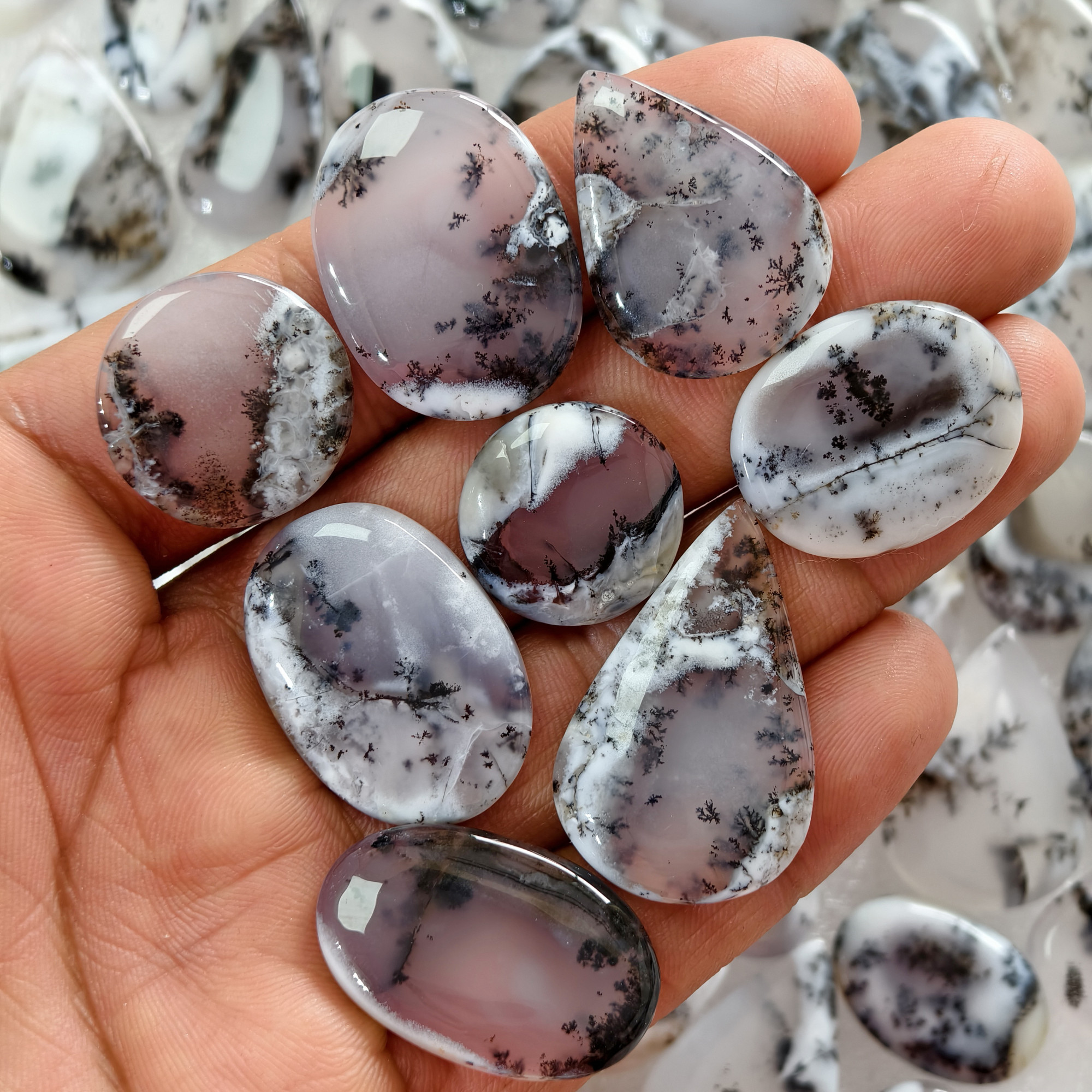 Natural Dendrite Agate Loose Cabochon Gemstones Wholesale Bulk Jewelry Making 22x16x3mm  35x27x3mm 21 Cts Avg