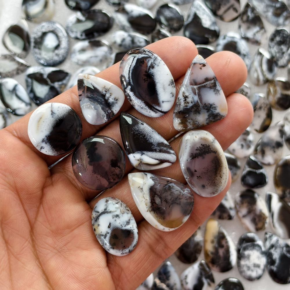 Image of Natural Dendritic Agate Gemstone Cabochons Wholesale Loose Stones Bulk Jewelry Making 15x15x3mm – 29x20x3mm 15 Cts Avg