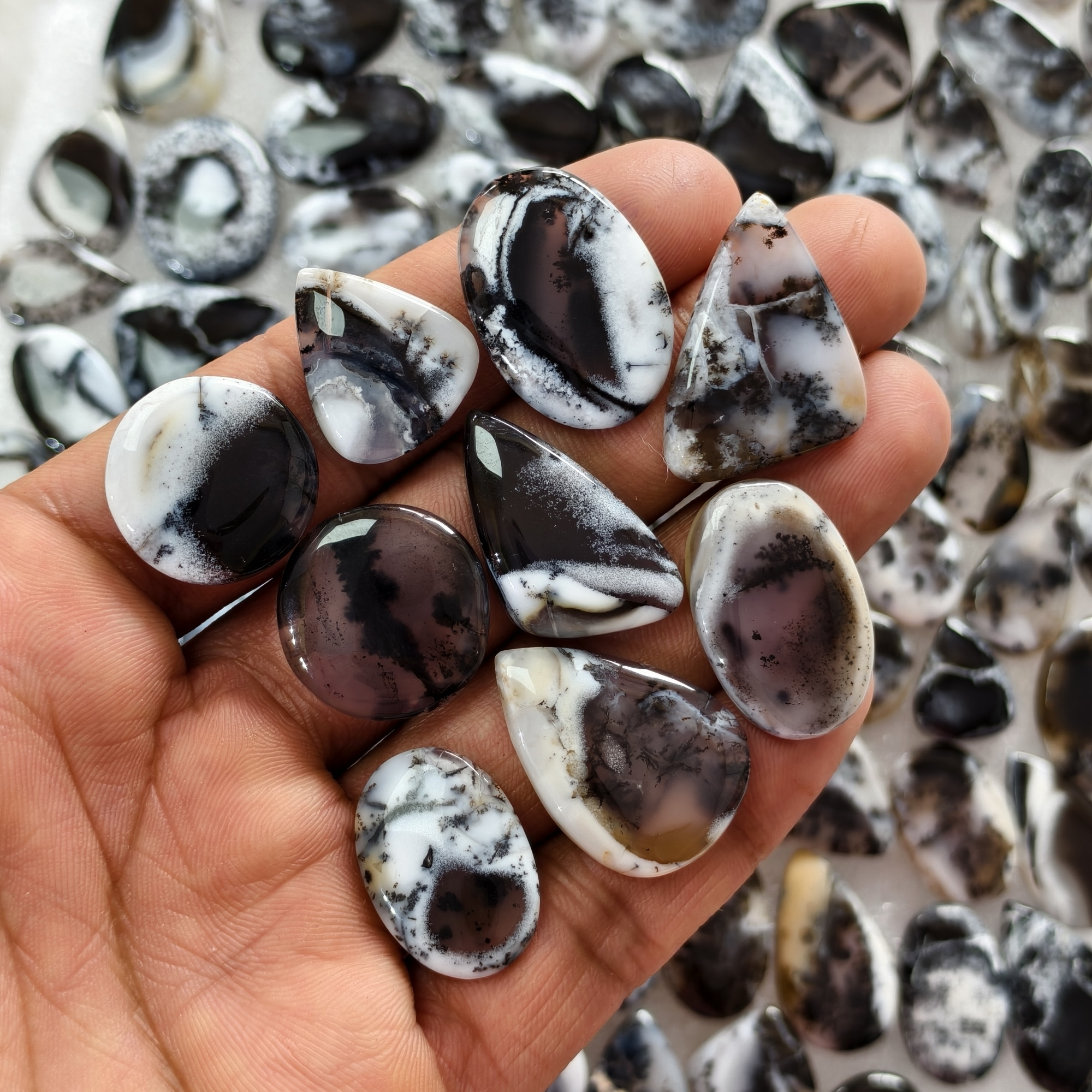 Natural Dendritic Agate Gemstone Cabochons Wholesale Loose Stones Bulk Jewelry Making 15x15x3mm  29x20x3mm 15 Cts Avg