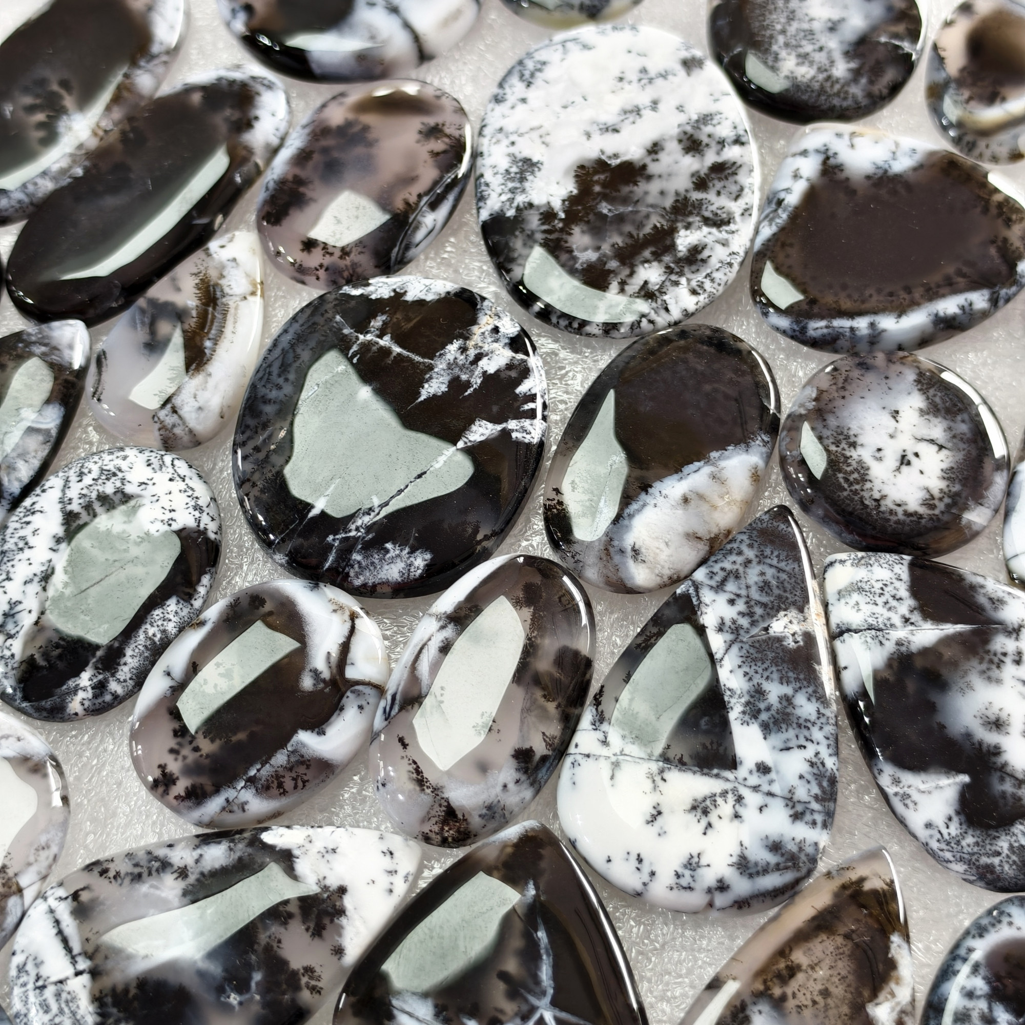 Natural Dendrite Agate Cabochon Stones Wholesale Bulk Loose Gemstones for Jewelry Making 22x22x3mm  50x26x3mm 31 Cts Avg