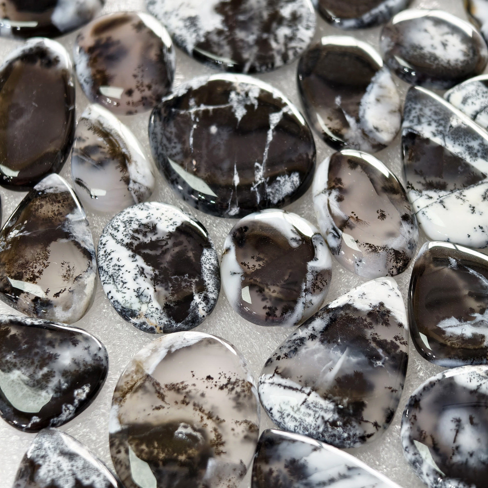 Natural Dendrite Agate Cabochon Stones Wholesale Bulk Loose Gemstones for Jewelry Making 22x22x3mm 50x26x3mm 31 Cts Avg