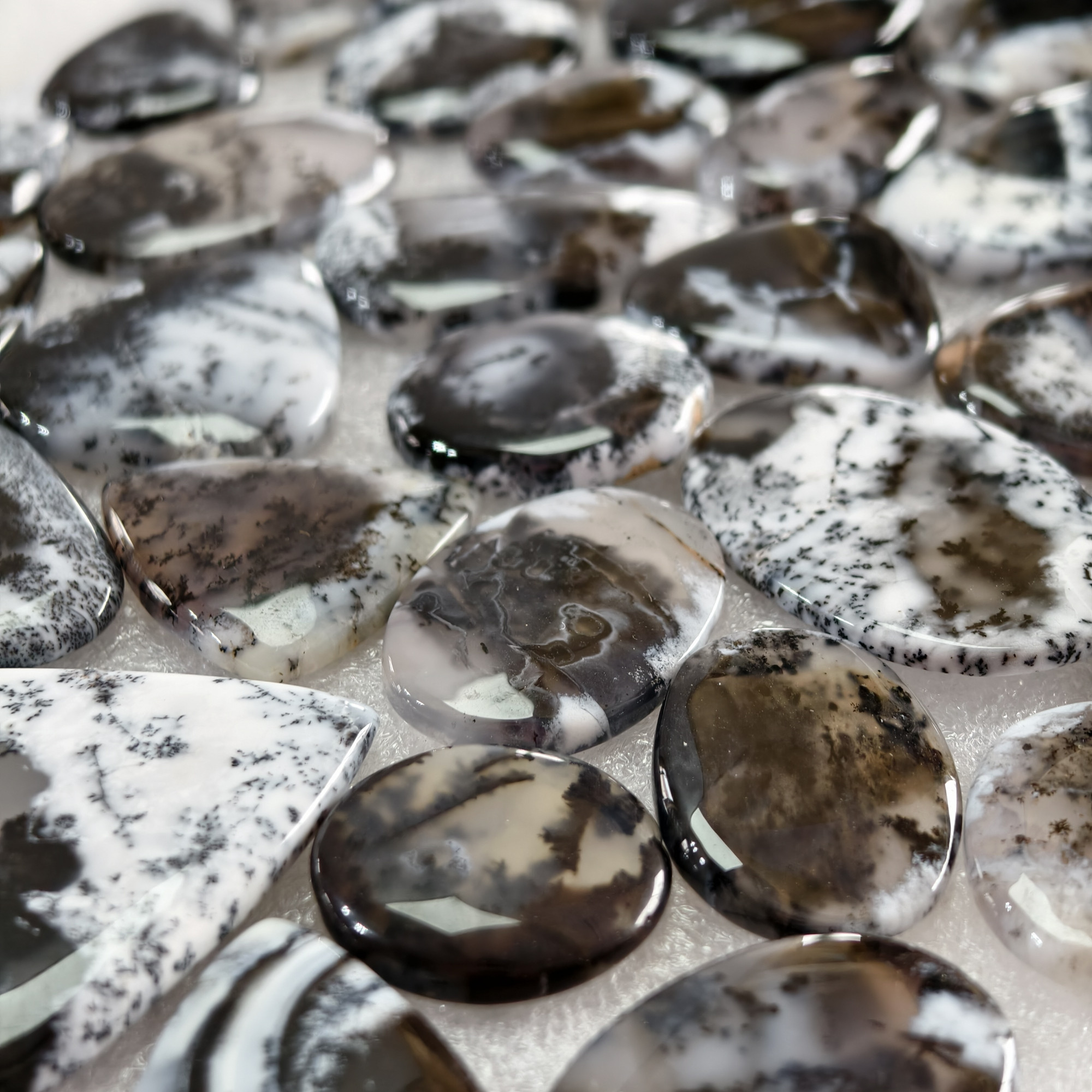 Natural Dendrite Agate Cabochon Stones Wholesale Bulk Loose Gemstones for Jewelry Making 22x22x3mm  50x26x3mm 31 Cts Avg