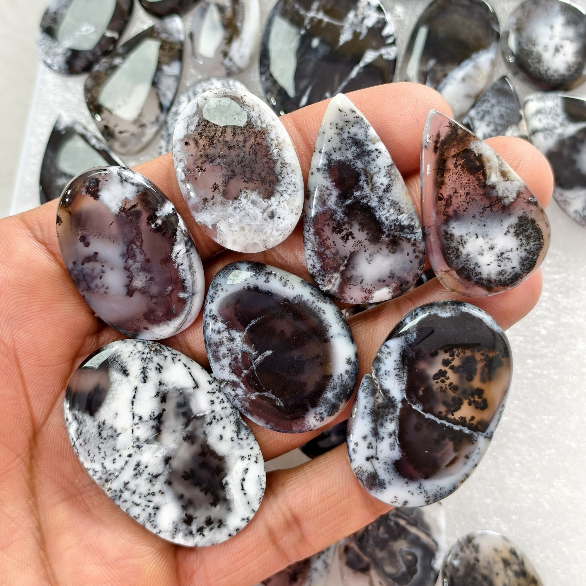 Natural Dendrite Agate Cabochon Stones Wholesale Bulk Loose Gemstones for Jewelry Making 22x22x3mm 50x26x3mm 31 Cts Avg