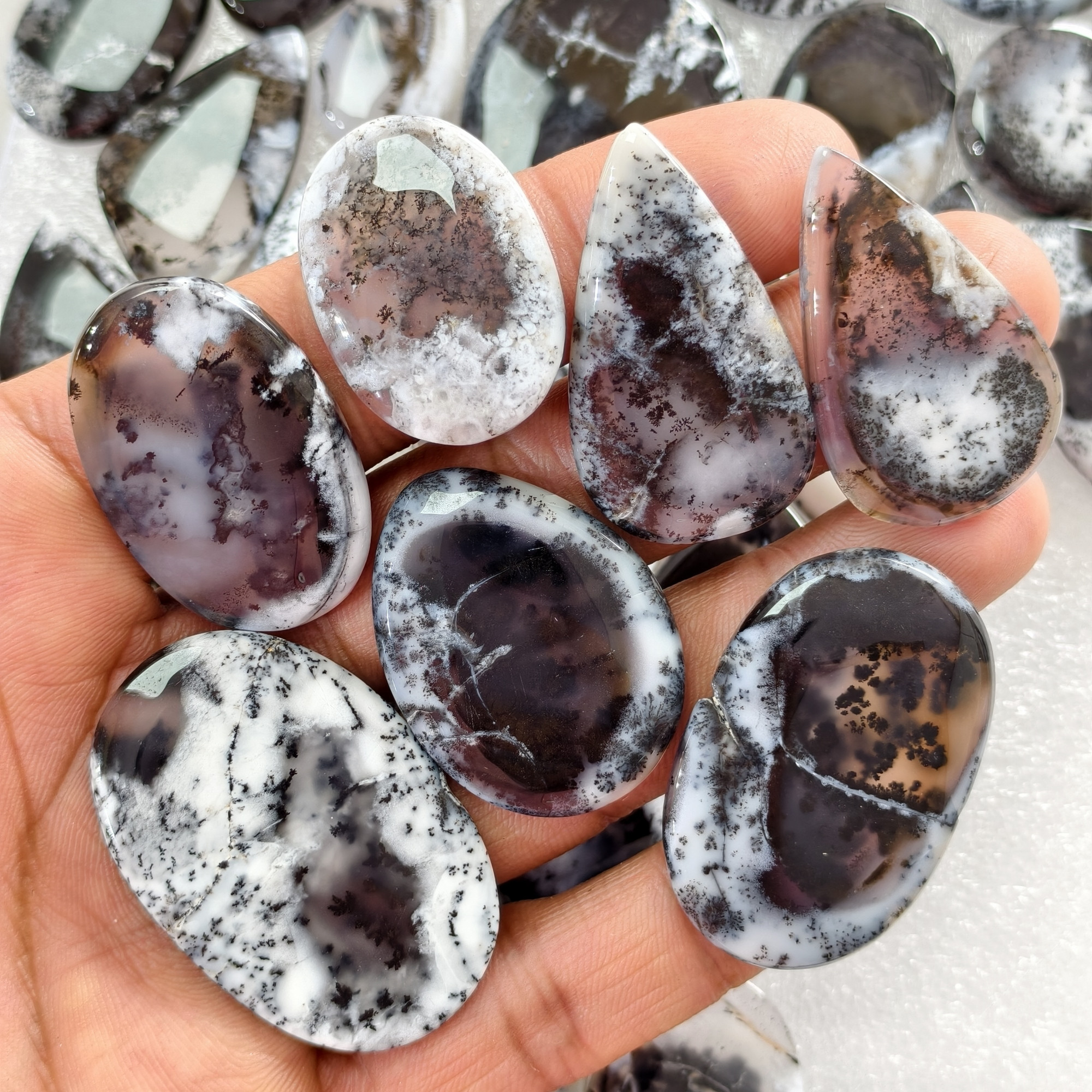 Natural Dendrite Agate Cabochon Stones Wholesale Bulk Loose Gemstones for Jewelry Making 22x22x3mm  50x26x3mm 31 Cts Avg