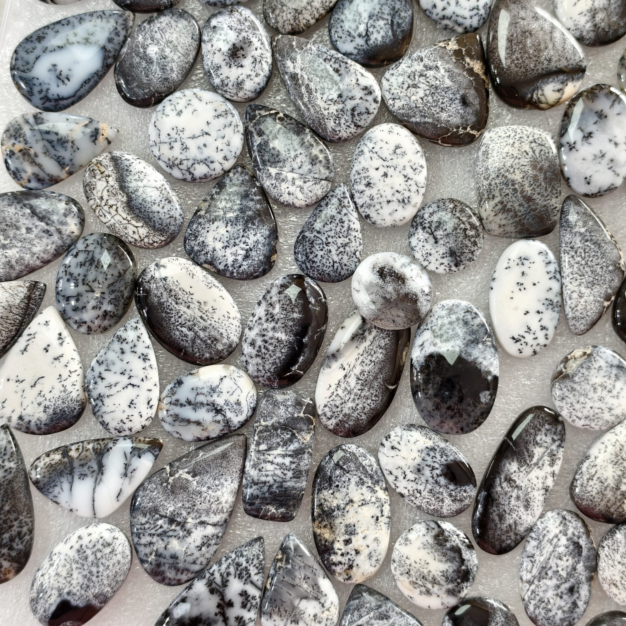 Natural Dendritic Agate Cabochon Gemstones Wholesale Bulk Jewelry Making Loose Stones 16x16x3mm  36x18x3mm 16 Cts Avg