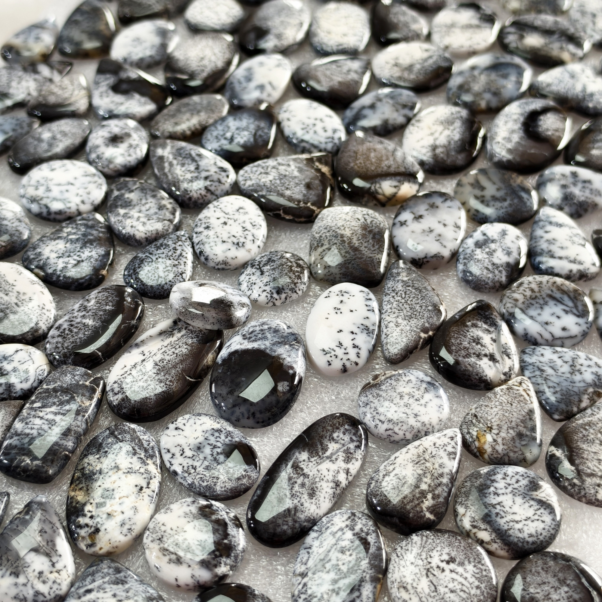 Natural Dendritic Agate Cabochon Gemstones Wholesale Bulk Jewelry Making Loose Stones 16x16x3mm  36x18x3mm 16 Cts Avg