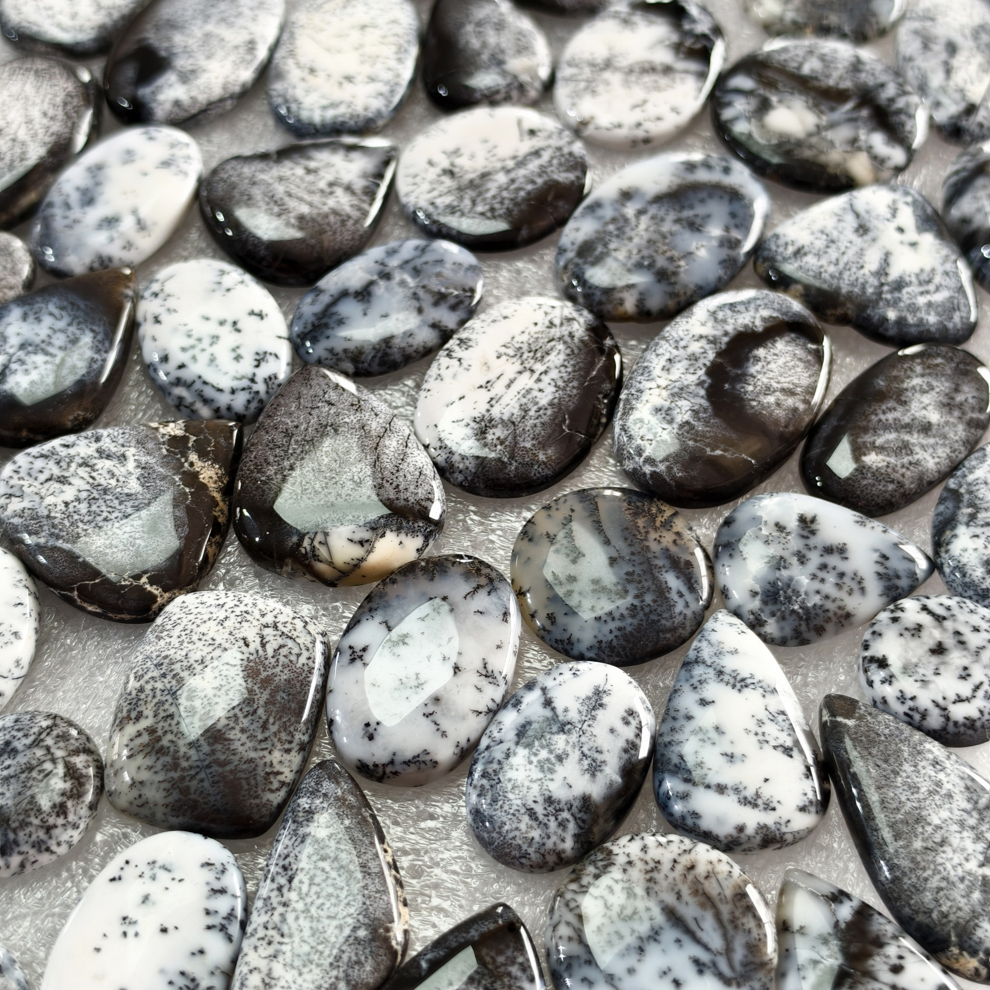 Natural Dendritic Agate Cabochon Gemstones Wholesale Bulk Jewelry Making Loose Stones 16x16x3mm  36x18x3mm 16 Cts Avg