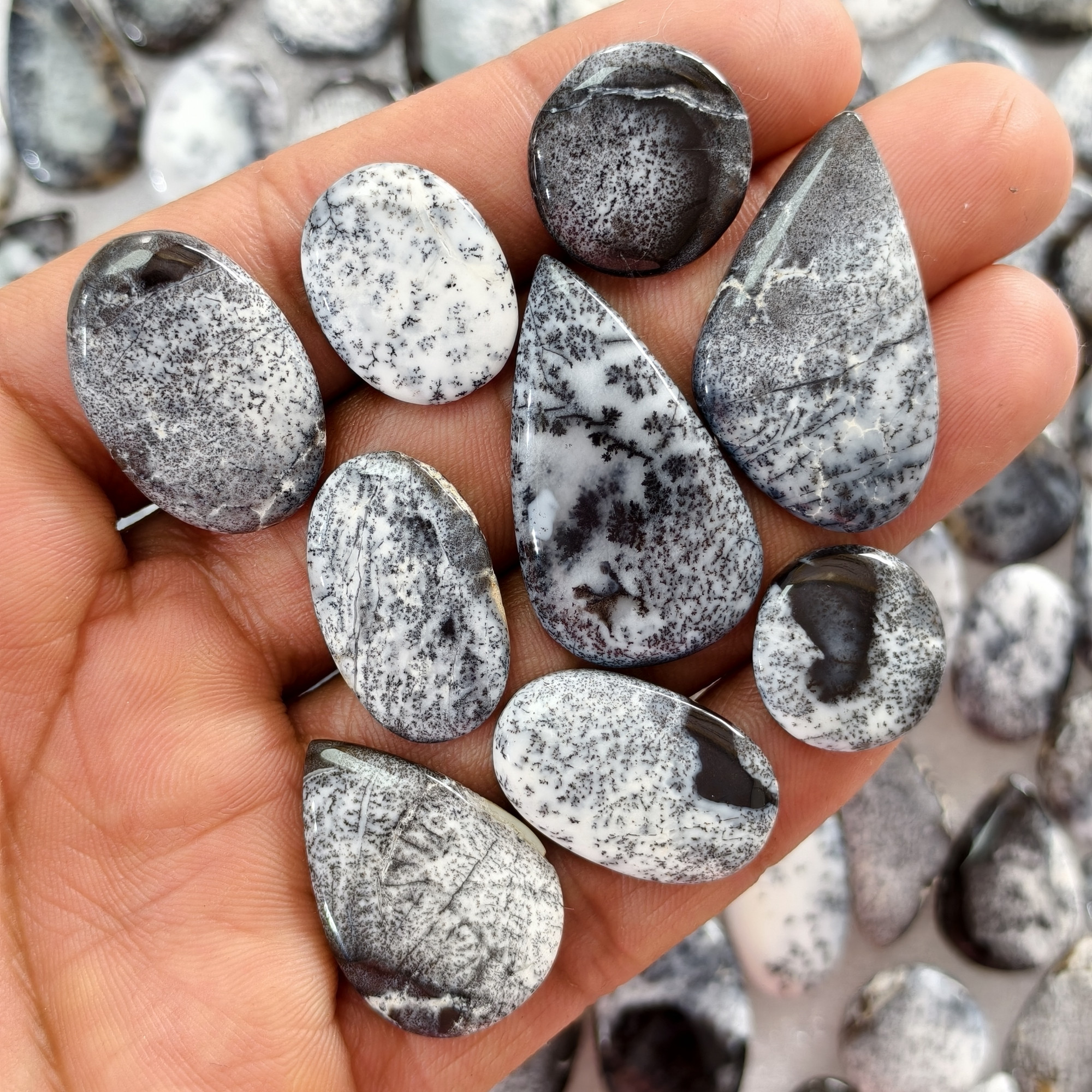 Natural Dendritic Agate Cabochon Gemstones Wholesale Bulk Jewelry Making Loose Stones 16x16x3mm  36x18x3mm 16 Cts Avg