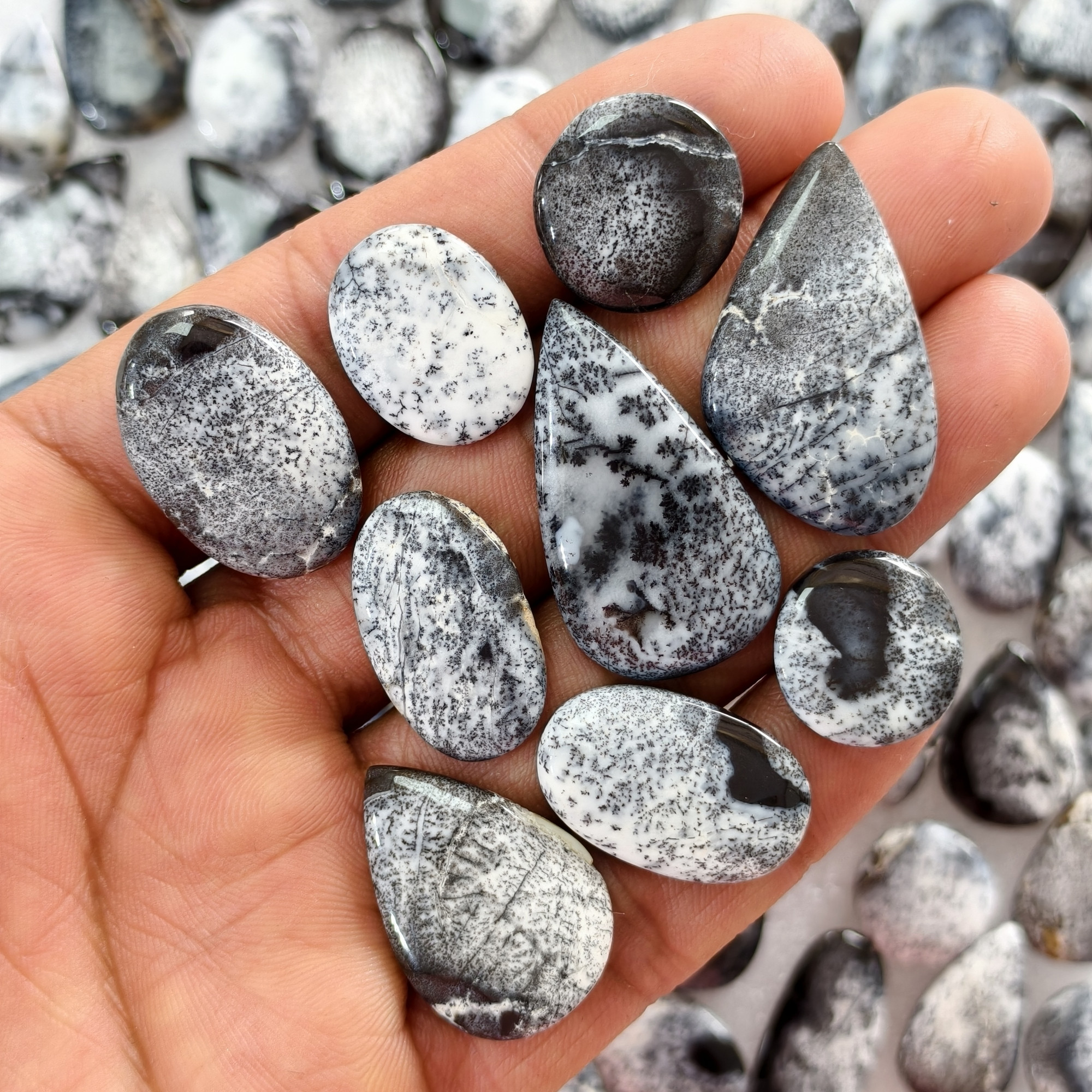 Natural Dendritic Agate Cabochon Gemstones Wholesale Bulk Jewelry Making Loose Stones 16x16x3mm  36x18x3mm 16 Cts Avg