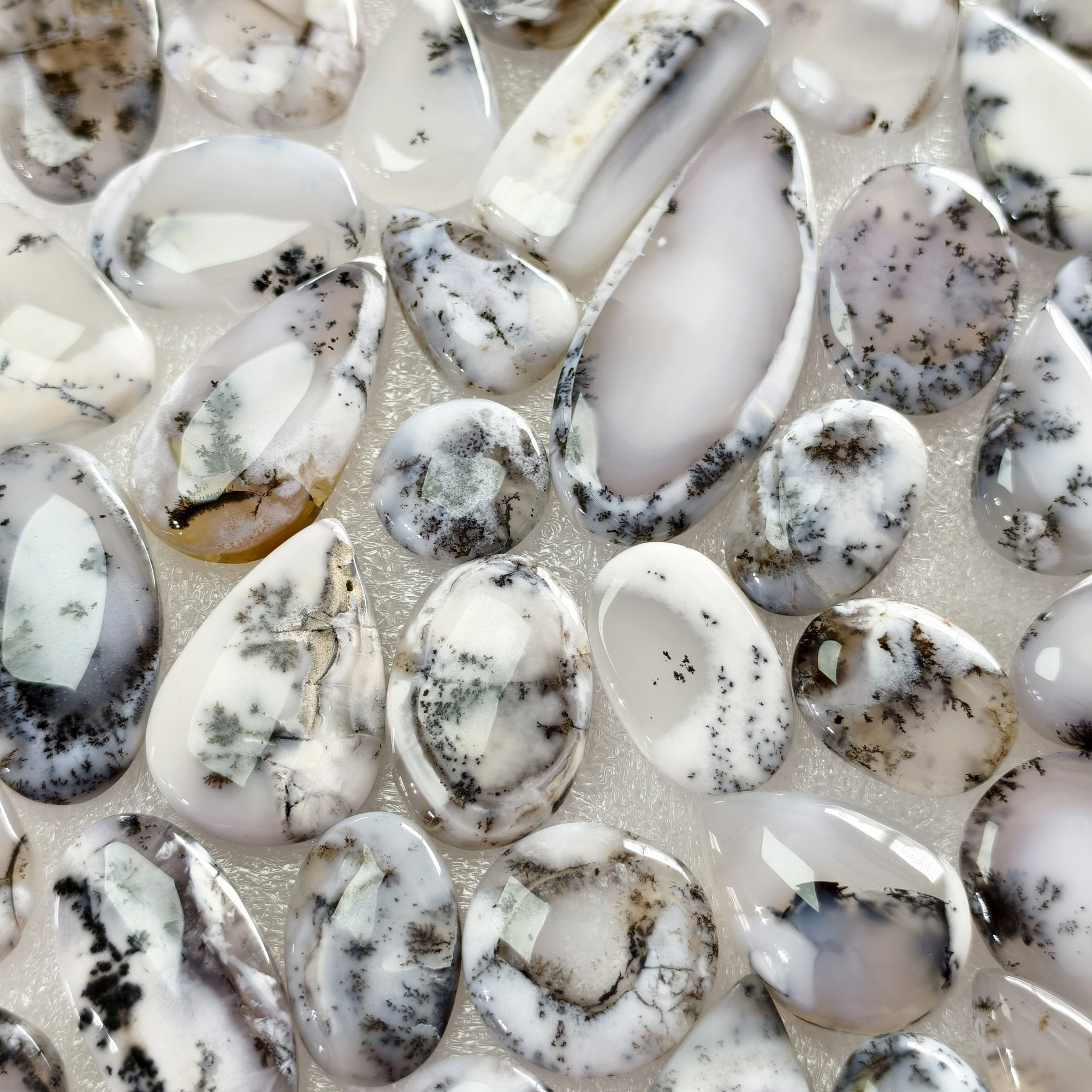 Natural Dendritic Agate Loose Cabochon Gemstones Wholesale Bulk Jewelry Making Stones 14x14x2mm  48x18x2mm 18 Cts Avg