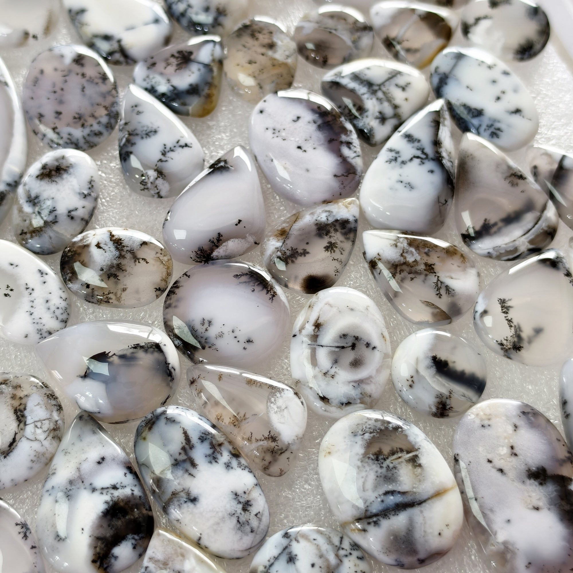 Natural Dendritic Agate Loose Cabochon Gemstones Wholesale Bulk Jewelry Making Stones 14x14x2mm  48x18x2mm 18 Cts Avg