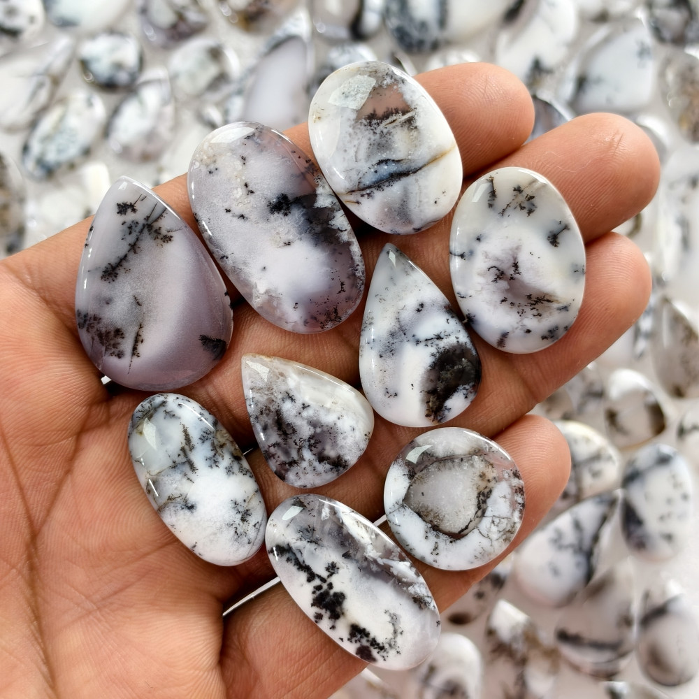 Image of Natural Dendritic Agate Loose Cabochon Gemstones Wholesale Bulk Jewelry Making Stones 14x14x2mm – 48x18x2mm 18 Cts Avg