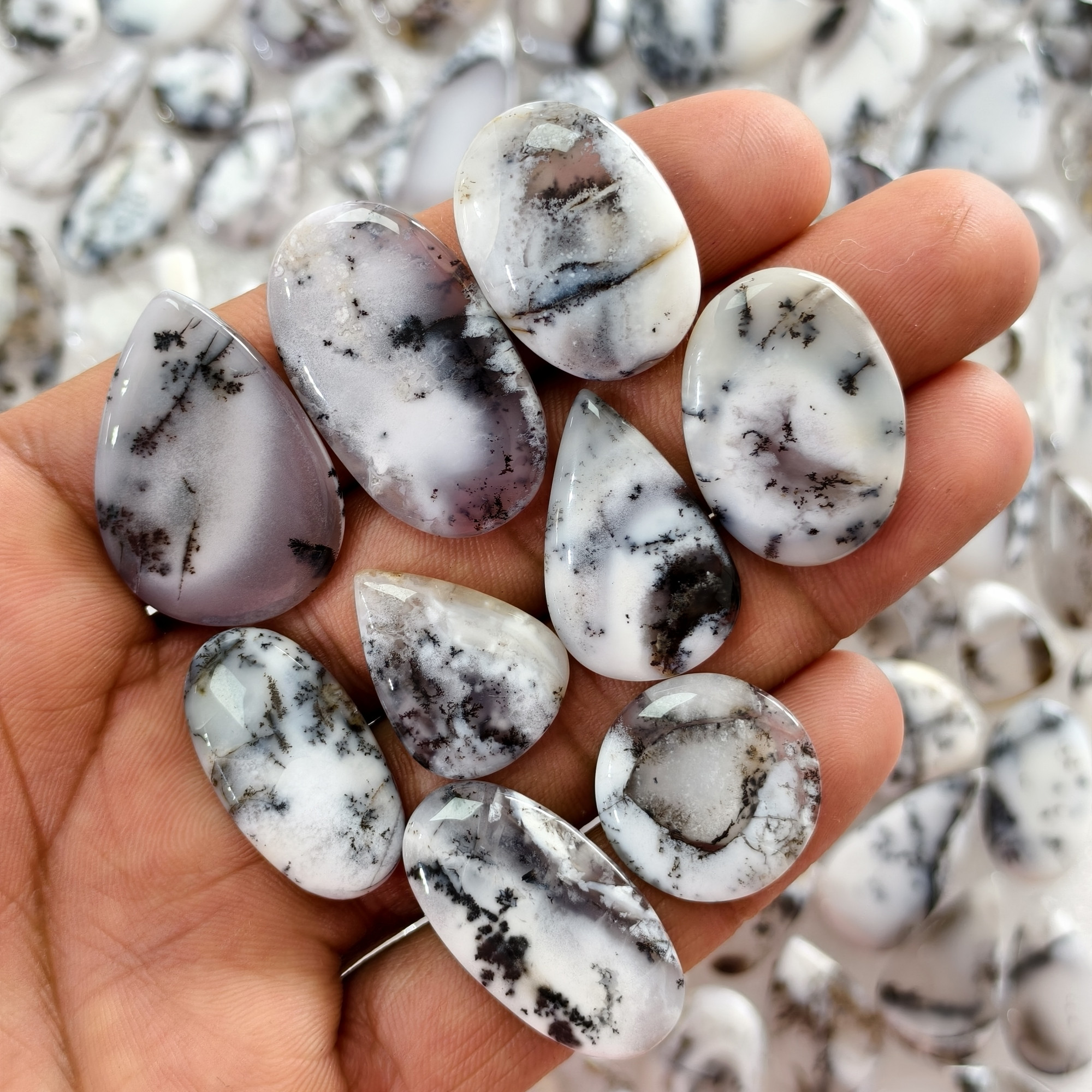 Natural Dendritic Agate Loose Cabochon Gemstones Wholesale Bulk Jewelry Making Stones 14x14x2mm 48x18x2mm 18 Cts Avg